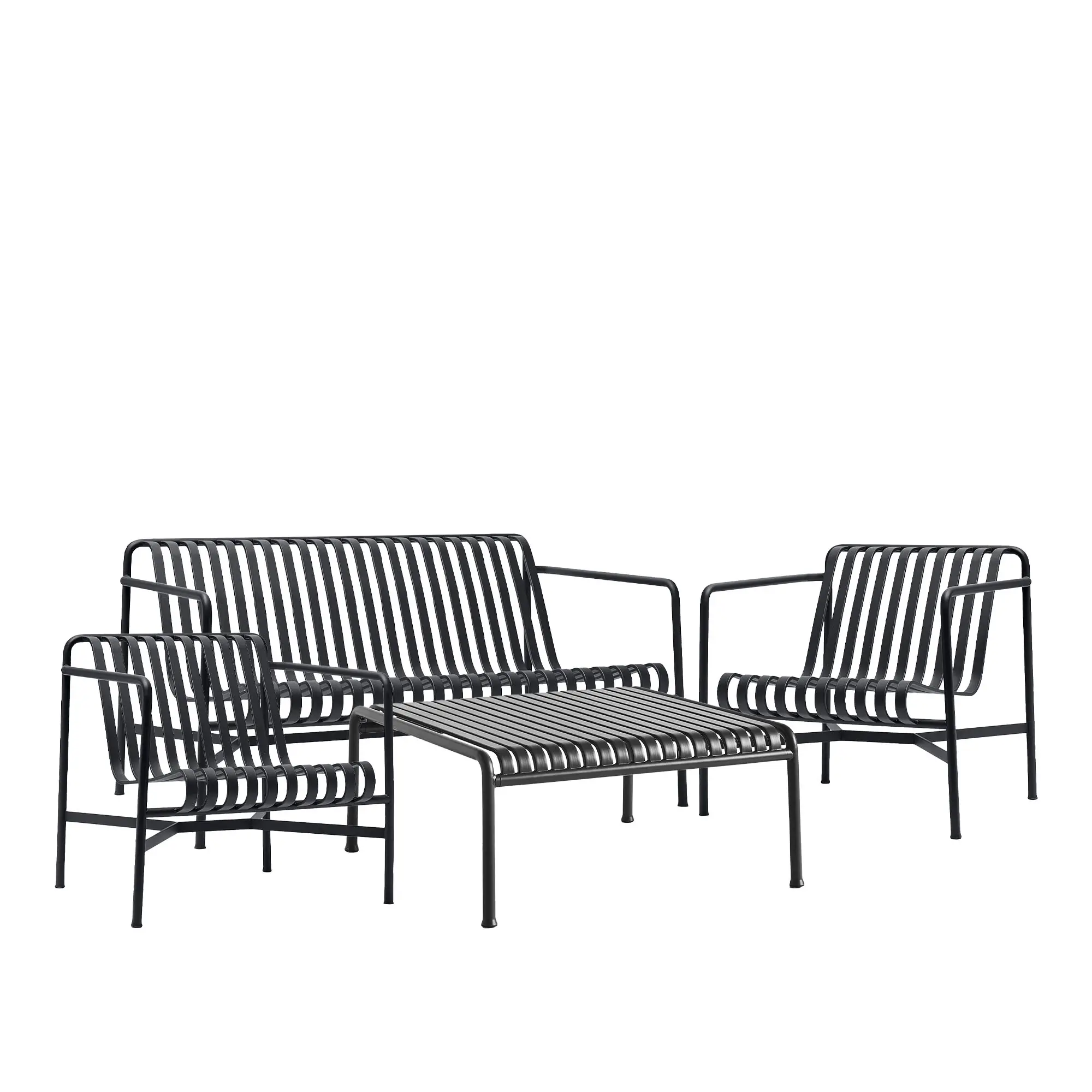 Palissade loungegrupp med loungesoffa, 2 loungestolar & lågt trädgårdsbord