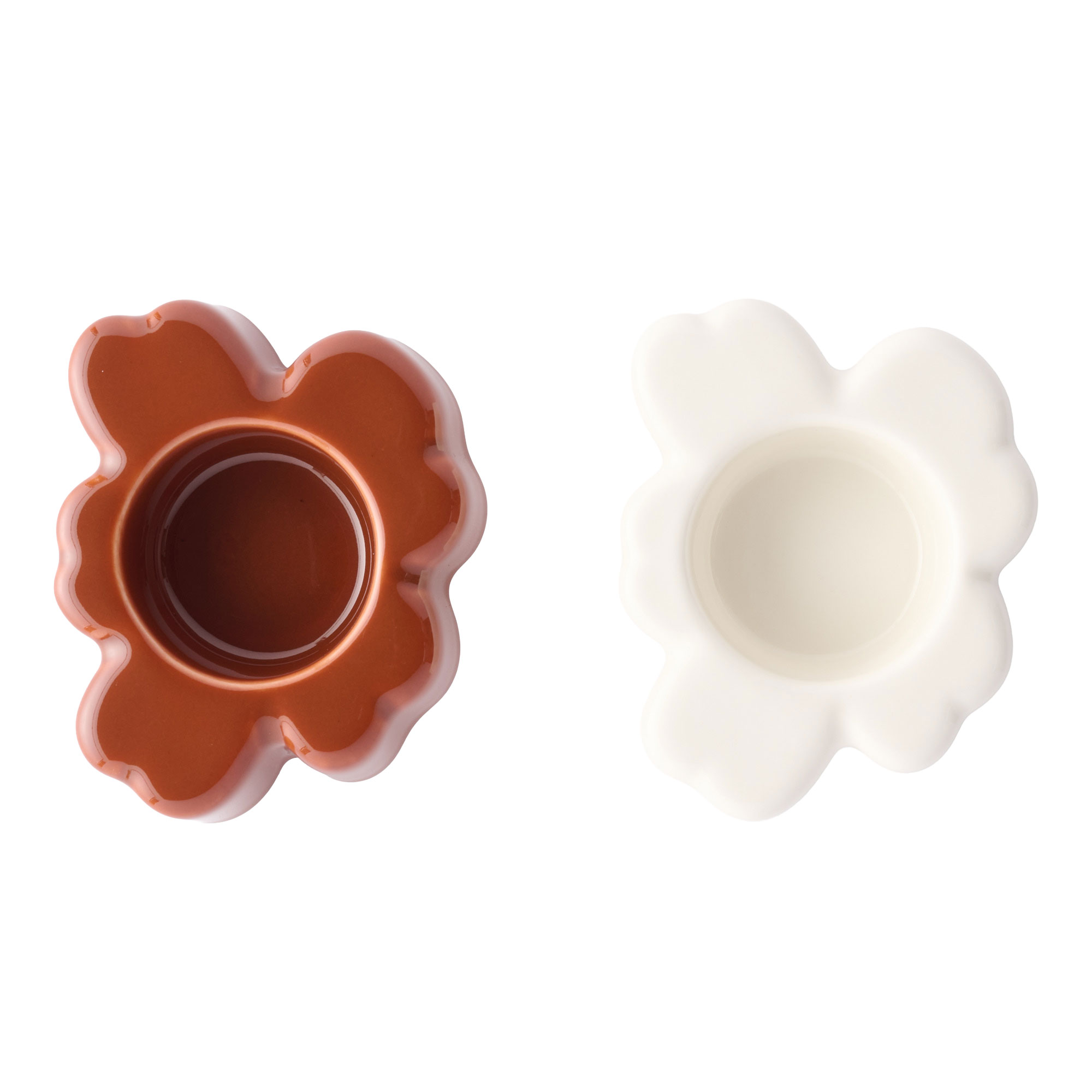 Marimekko - Unikko ljuslykta 2-pack white/chestnut - Ljuslyktor - Brun,Vit - Keramik