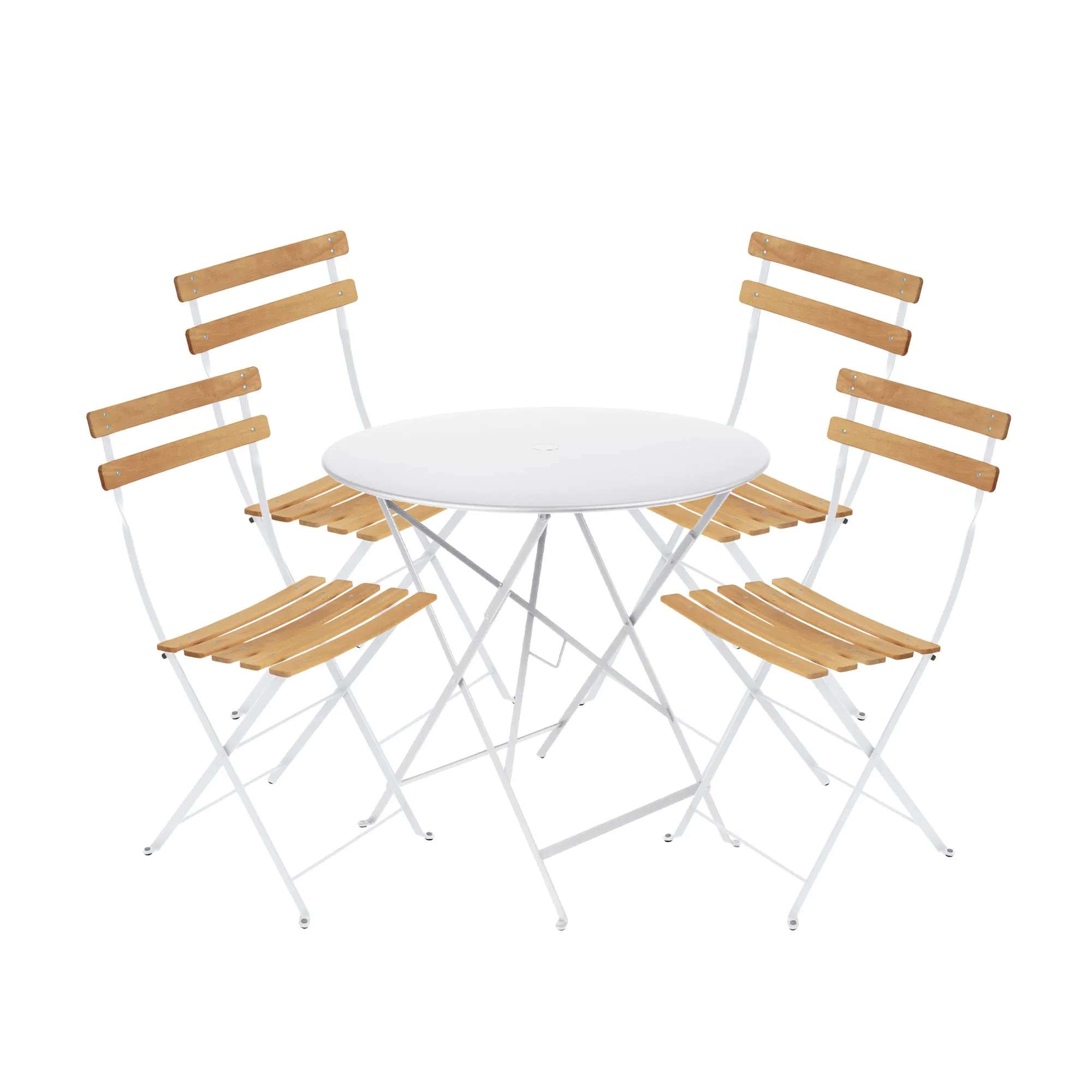 Bistro matgrupp bord 77cm & 4 trä stolar