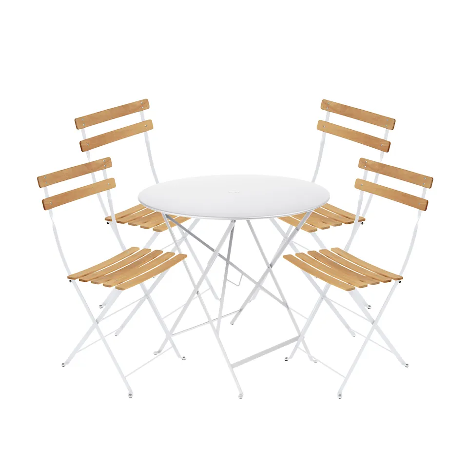 Bistro matgrupp bord 77cm & 4 trä stolar