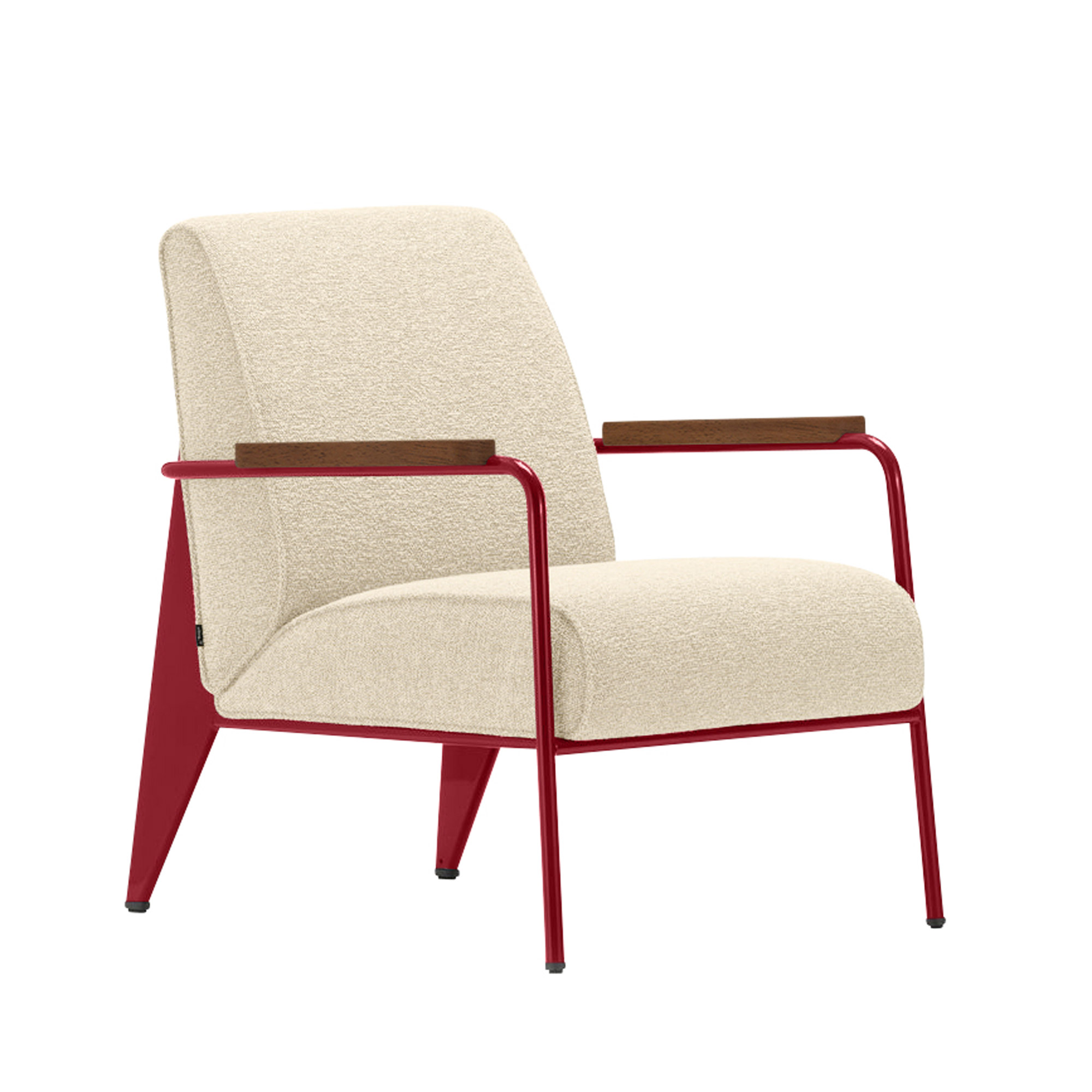 Vitra - Fauteuil de Salon, Walnut, Base Japanese Red, Fabric Cat. F100 Nubia Col. 02 Cream/Perle - Fåtöljer - Jean Prouvé - Beige - Metall/Trä/Skum
