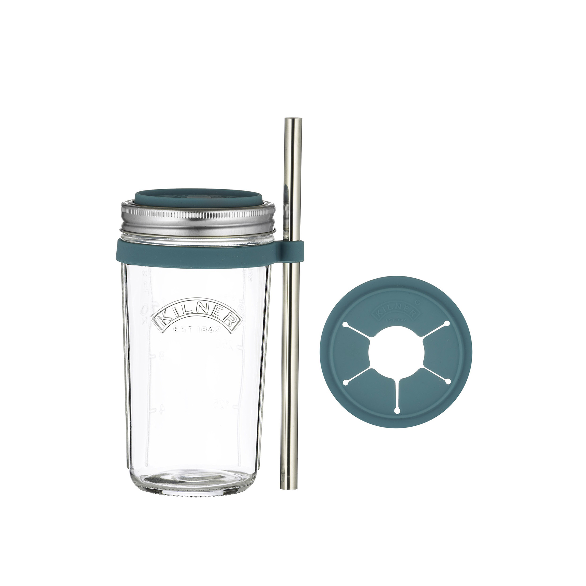 Kilner - Kilner Smoothie Making Set - Matbokser og oppbevaringsbokser - Sølv,Gjennomsiktig,Grønn - Glass/Metall/Syntetisk