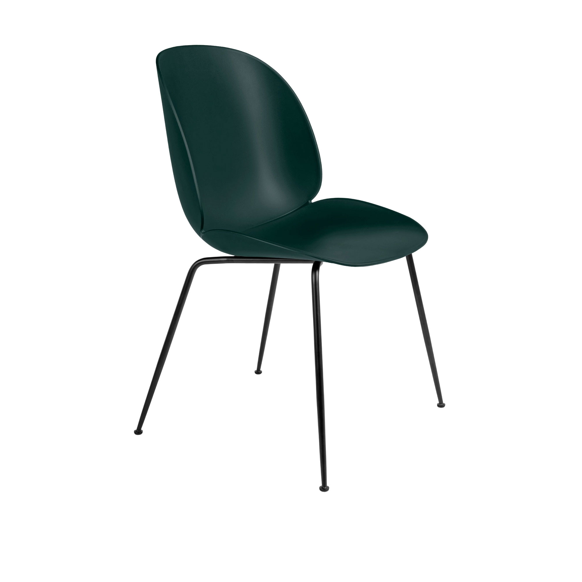 Gubi - Beetle Dining Chair Un-upholstered, Conic Base Black, Dark Green Shell, Plastic Glides - Matstolar - GamFratesi