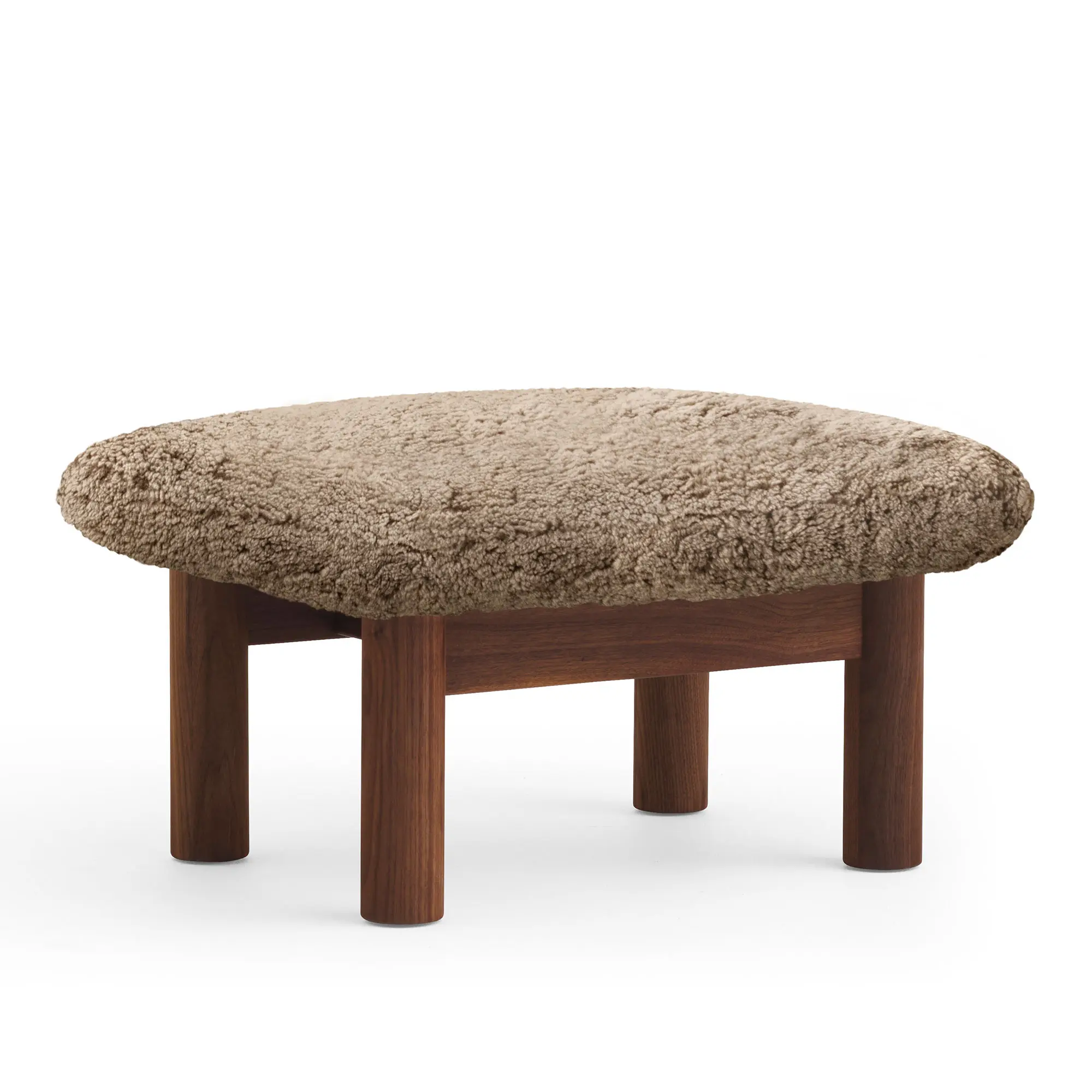Brasilia Ottoman Solid Walnut Sheepskin Sahara