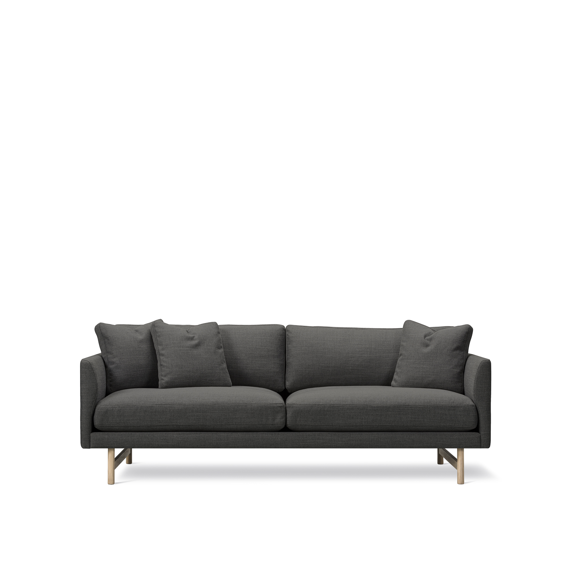 Fredericia Furniture - Calmo 2 Seater 95 Wood Base, Fabric 3 - Sunniva 173, Lacquered oak - Soffor - Hugo Passos - Grå | Möbler - Soffor Och Dagbäddar - Soffor | Möbelexperten