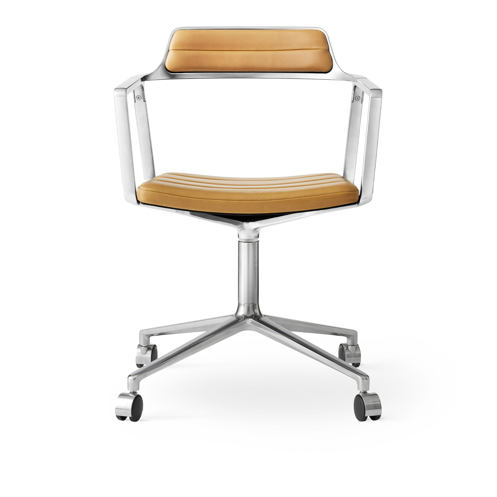 vipp - vipp452 kontorstol hjul polerad ram camel läder - kontorsstolar - brun