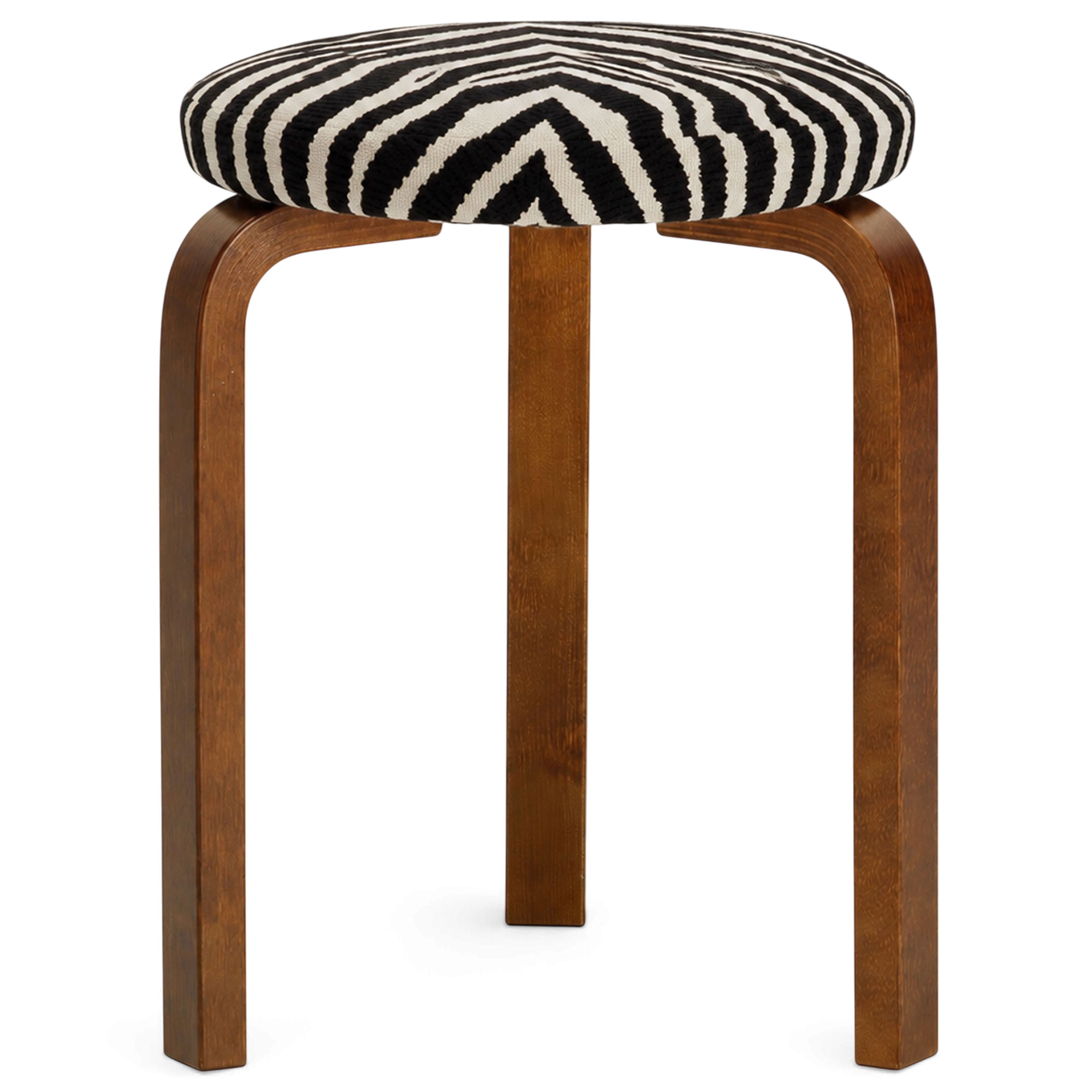 Artek - Stool 60 sittpall valnötsbetsad björk / svart zebra - Pallar - Alvar Aalto