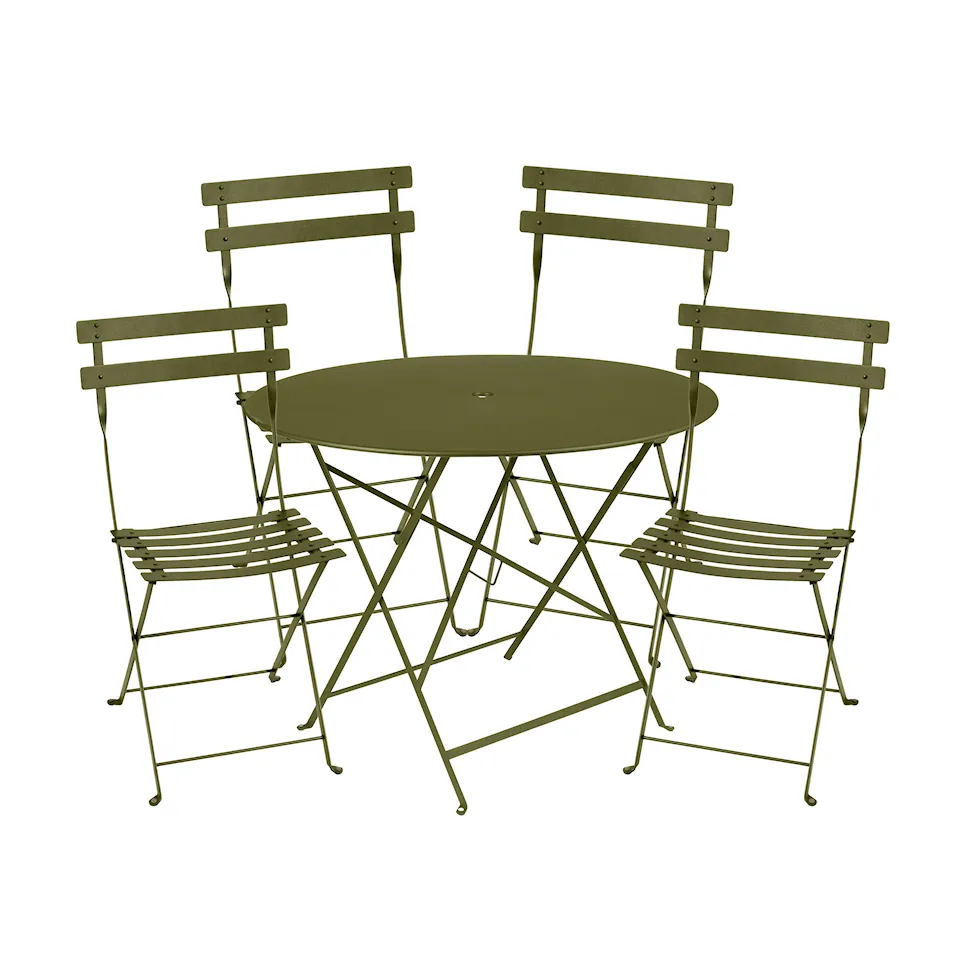 Bistro matgrupp Ø96cm & 4 metall stolar