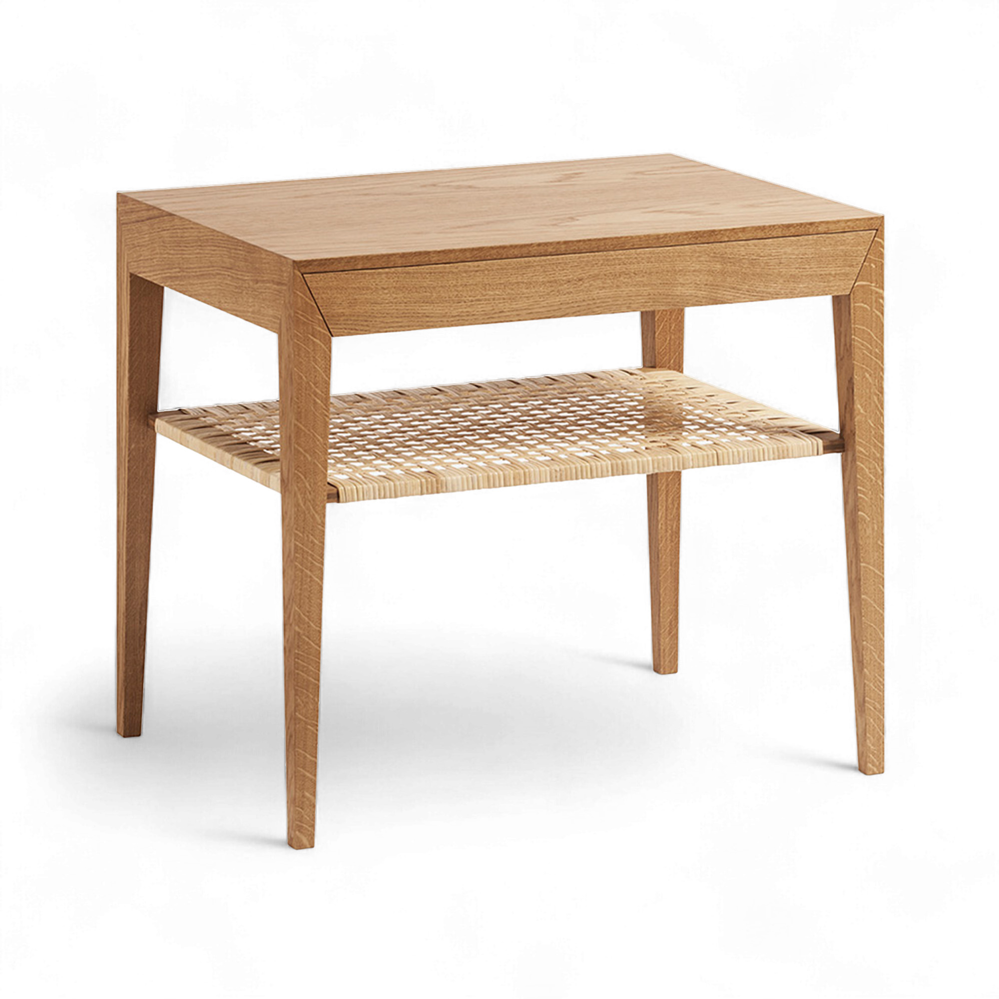 dagmar - model 35 bedside table oak cane shelf - sängbord - severin hansen - träfärgad - trä/textilmaterial