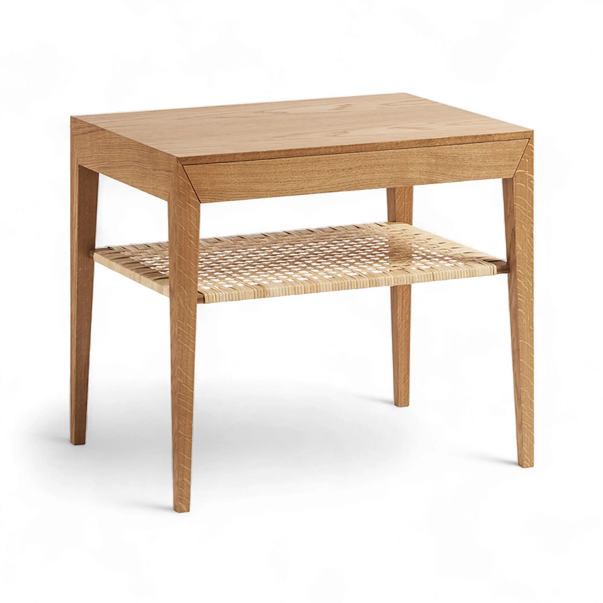 Model 35 Bedside Table Oak Cane Shelf
