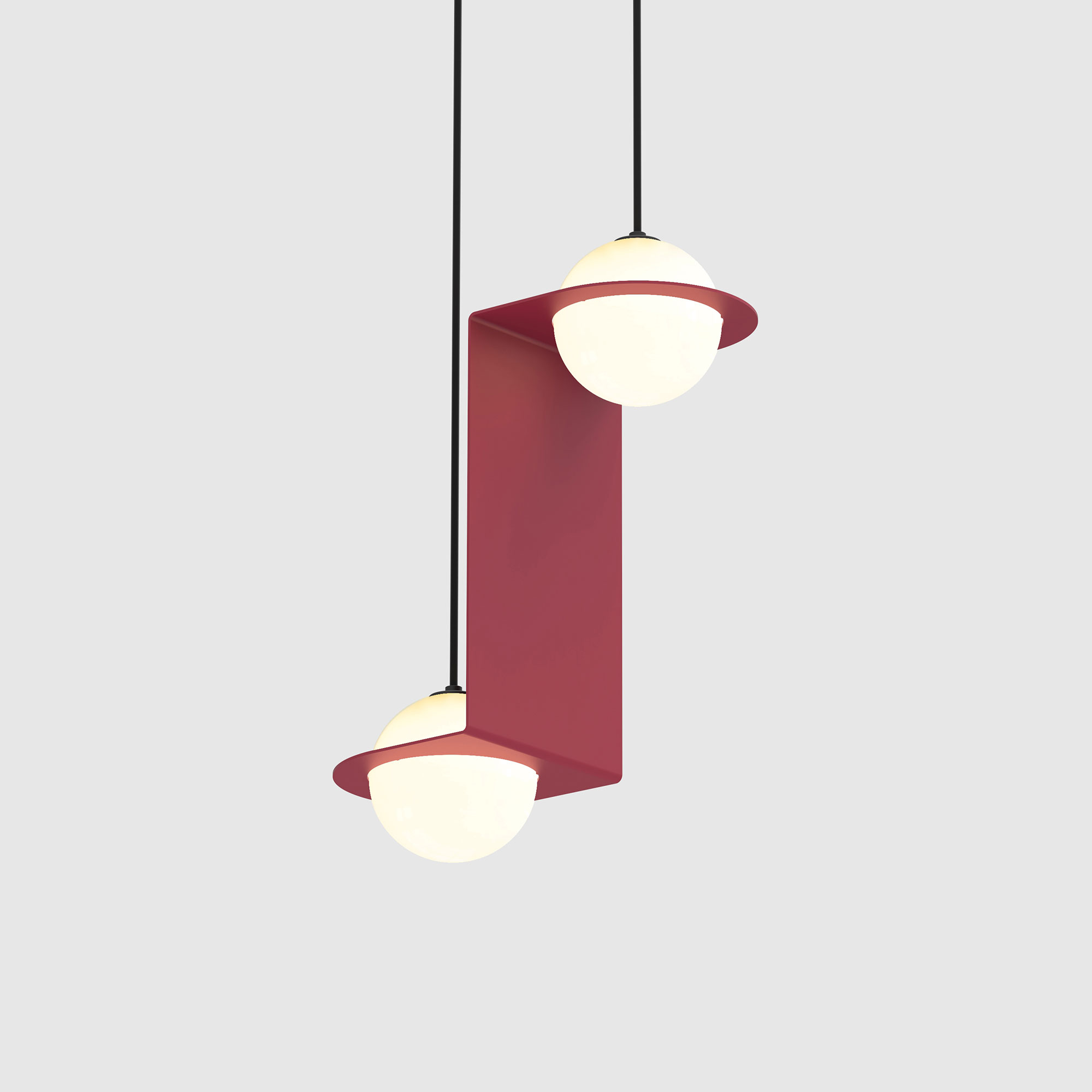 Lambert & Fils - Laurent 05, Angle, Burgundy frame, Black wires, Black canopy - Pendellampor - Lila