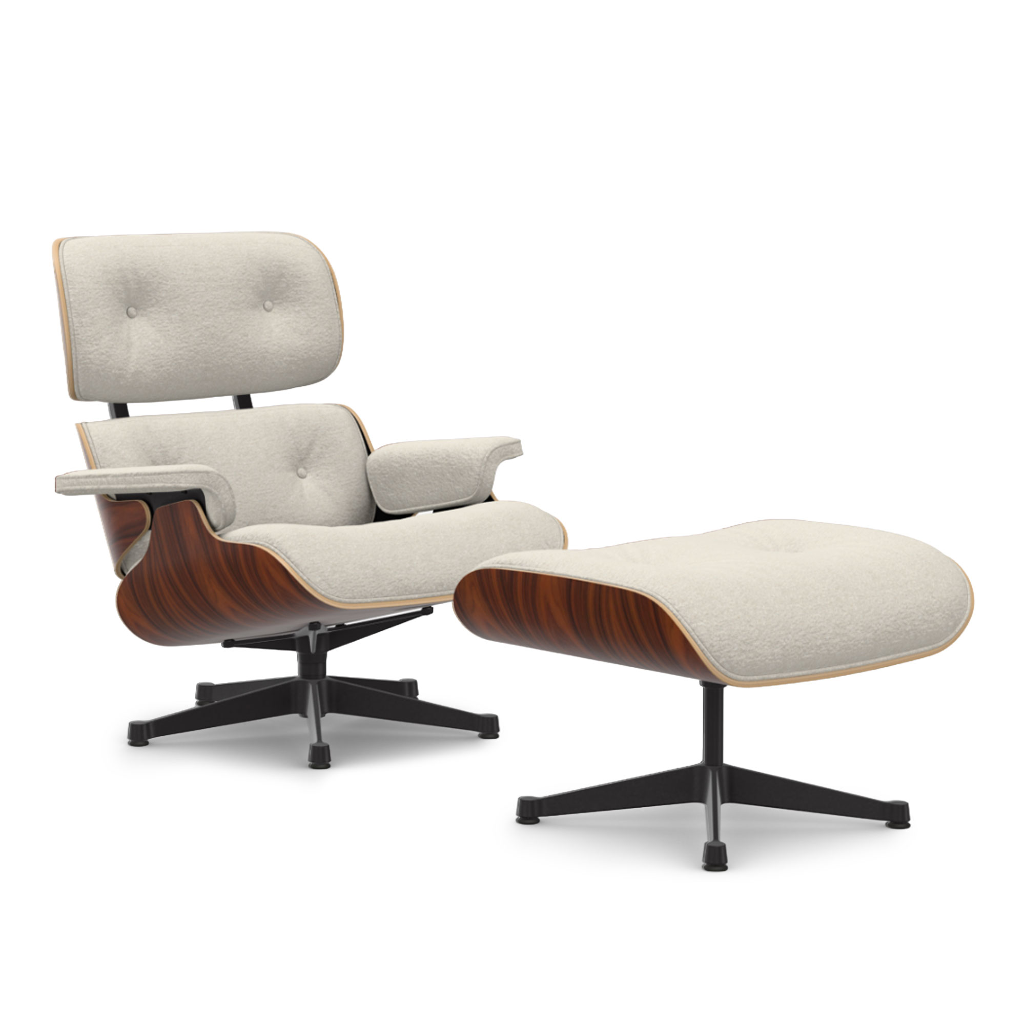 Vitra - Eames Lounge Set Santos Palisander Nubia Ivory Pearl 01 Deep Black - Fåtöljer - Charles & Ray Eames - Beige | Möbler - Fåtöljer Och Puffar - Fåtöljer | Möbelexperten