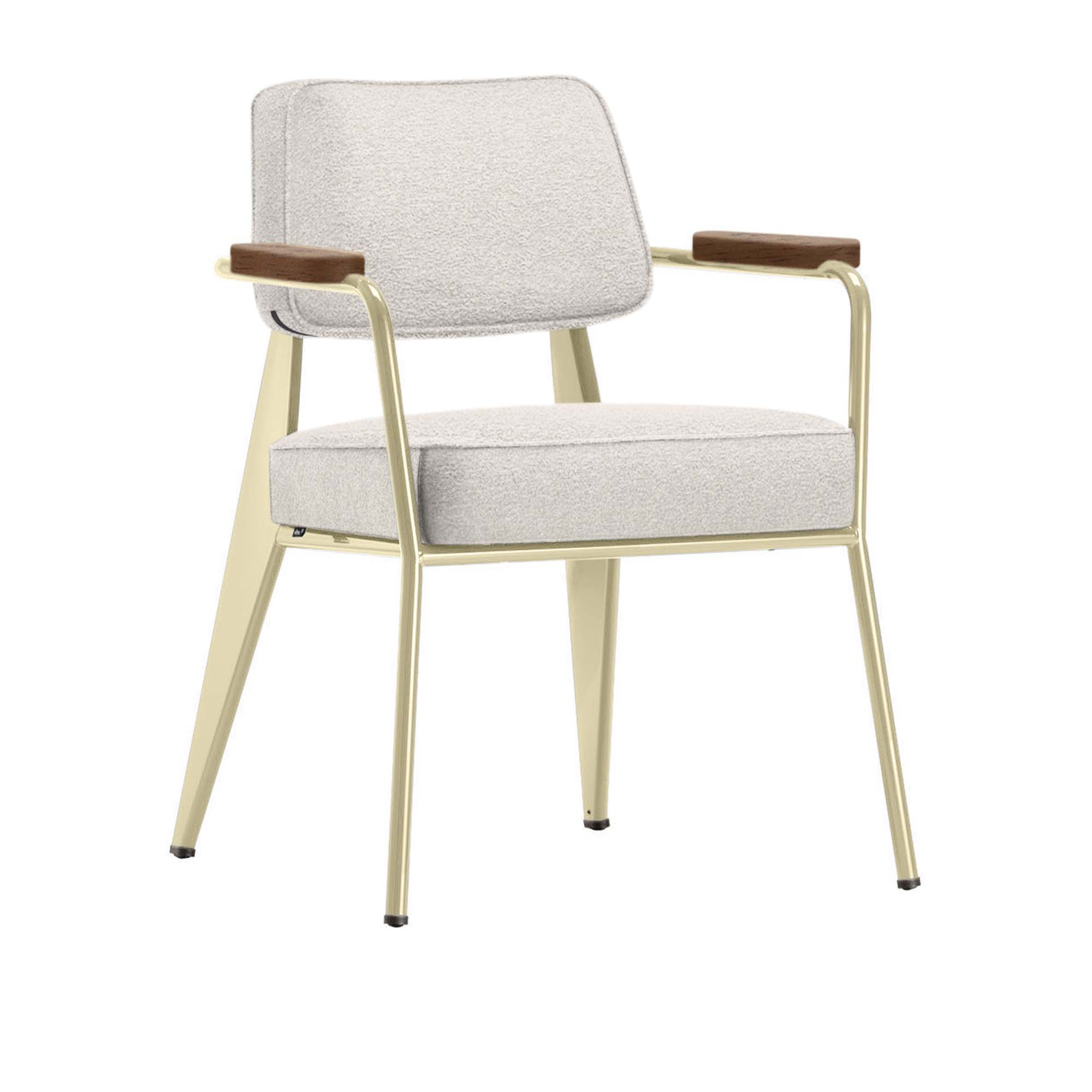 Vitra - Fauteuil Direction, Walnut, Base EcruFabric Cat. F100 Nubia Col. 01 Ivory/Perle - Matstolar - Jean Prouvé - Vit - Metall/Trä/Textilmaterial/Skum