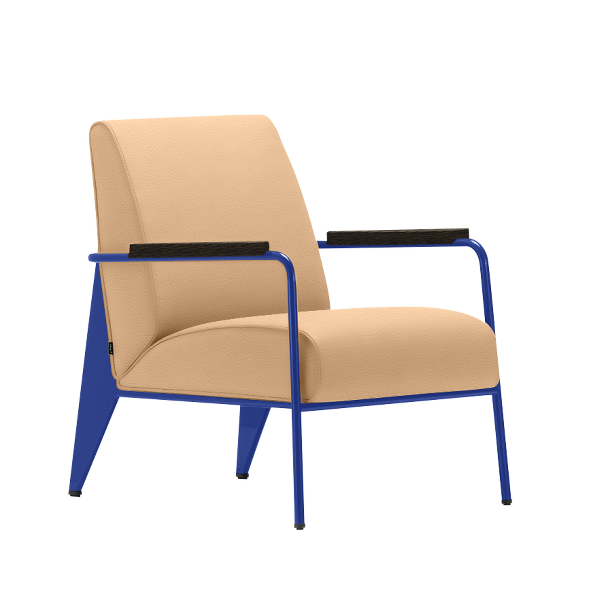 Vitra - Fauteuil de Salon, Prouvé Bleu Marcoule, Dark Oak, Leather Premium Cat. L40 Col. 63 Cashew - Fåtöljer - Jean Prouvé - Beige - Metall/Trä/Skum