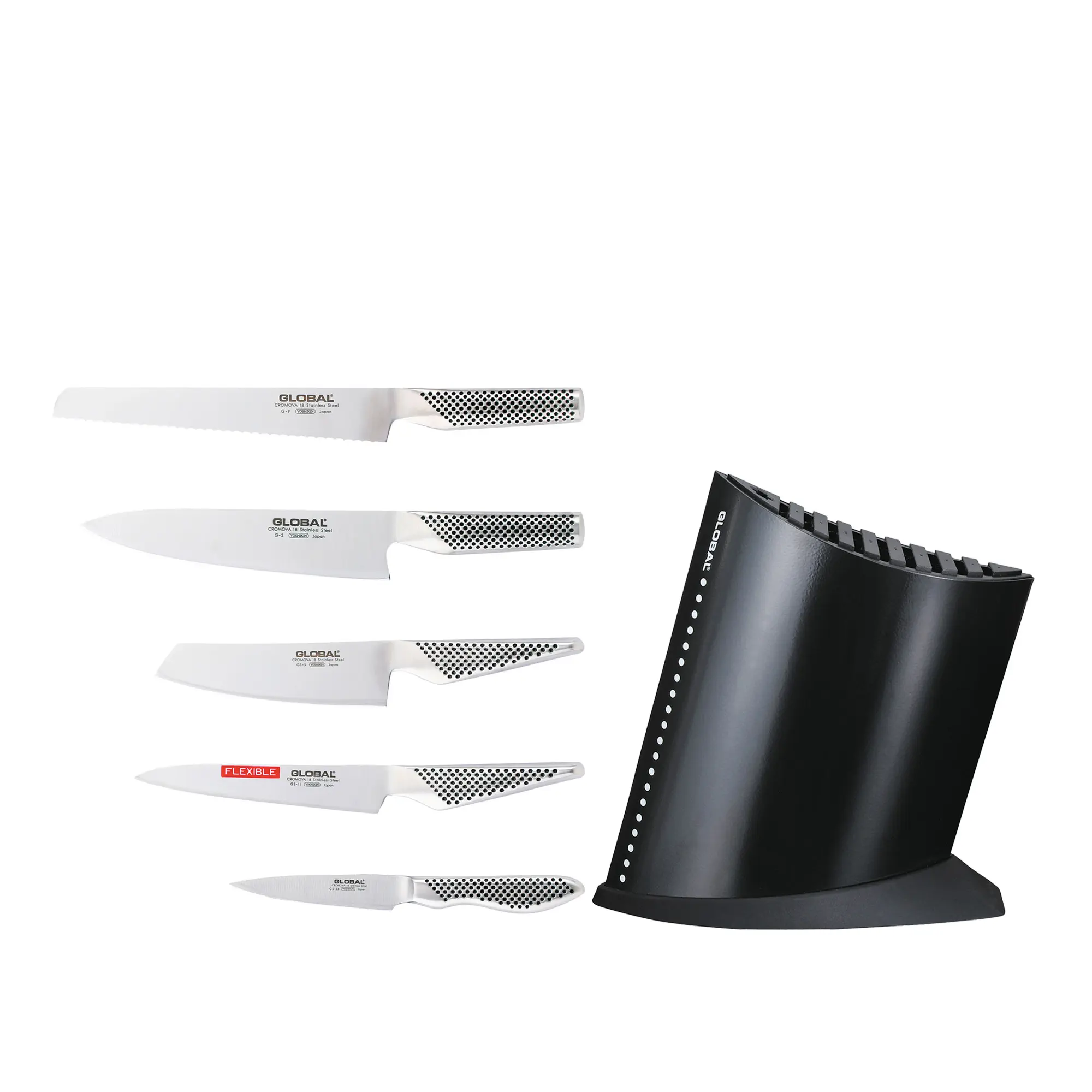 Knivset 5 delar & knivblock svart
