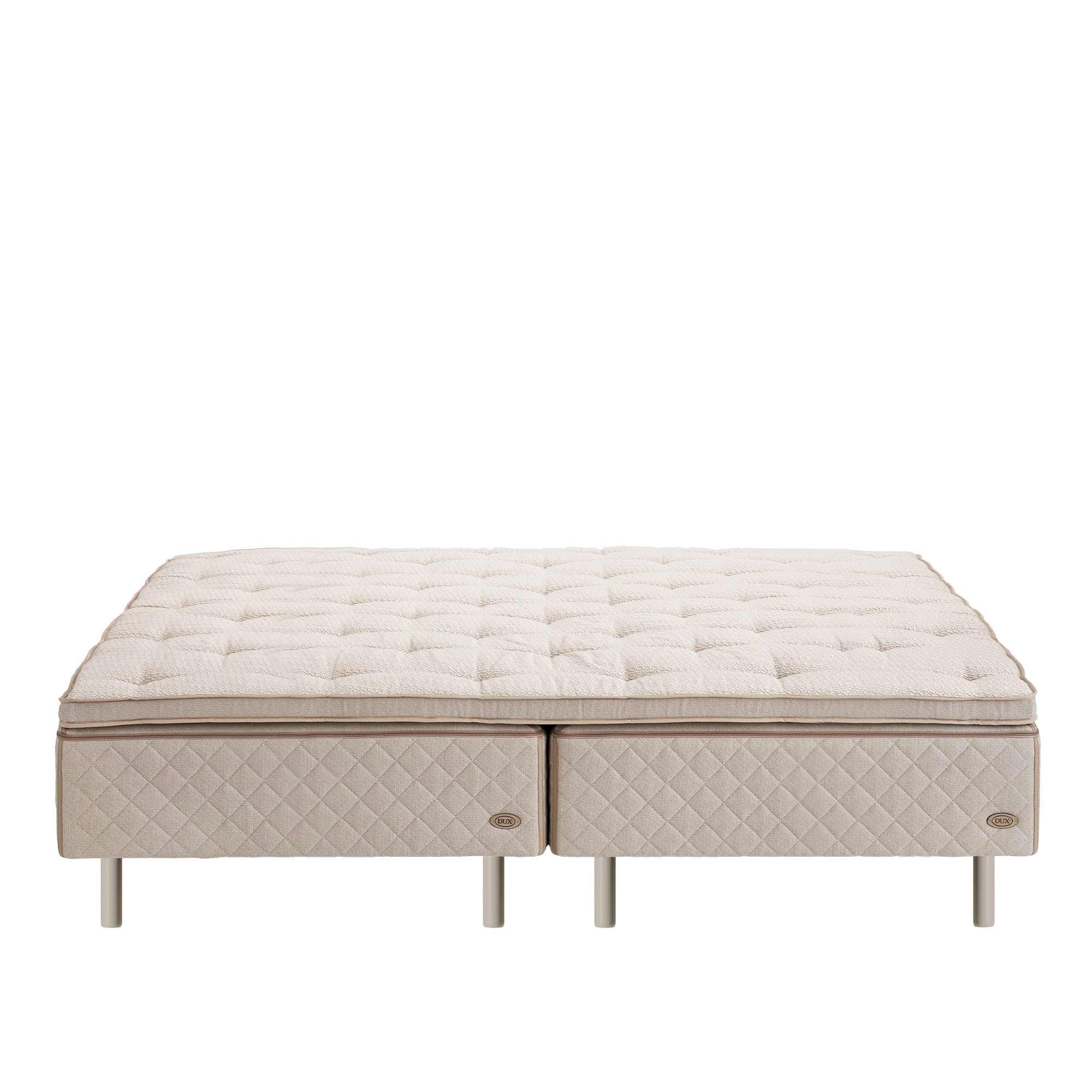 dux - dux 10 resårbotten fast 200x200 cm/ top pad plus bäddmadrass/ rund oatmeal 20 cm - sängar - beige