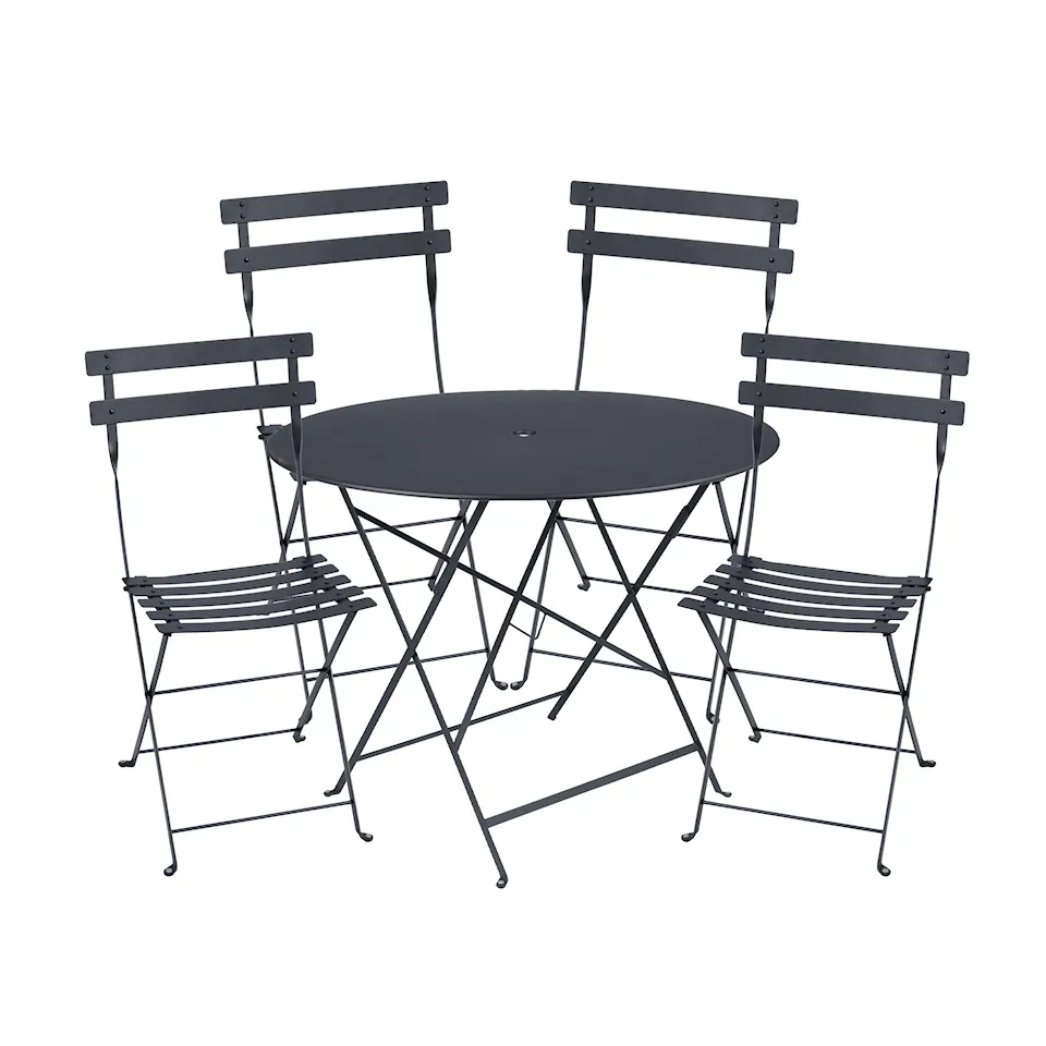 Bistro matgrupp Ø96cm & 4 metall stolar