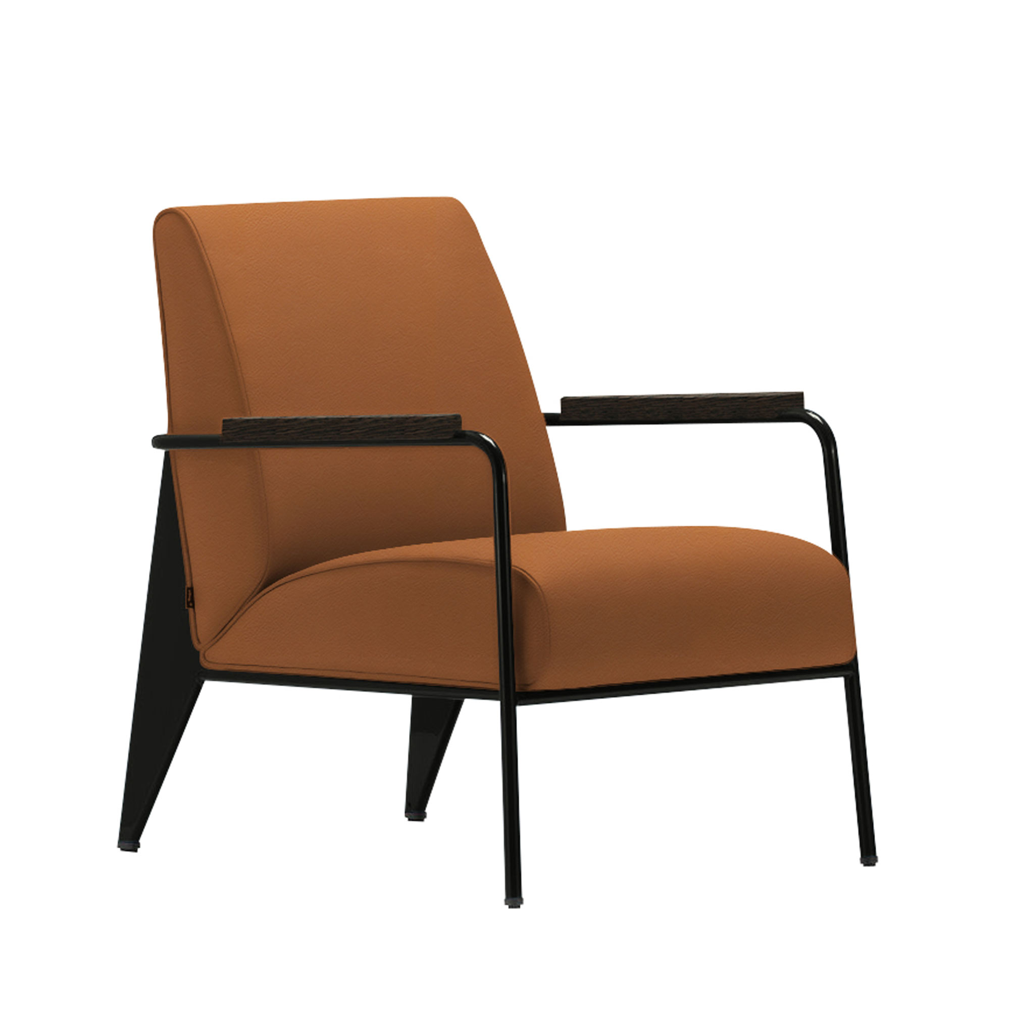 Vitra - Fauteuil de Salon, Base Deep Black, Dark Oak, Leather Premium Cat. F L50 Col. 97 Cognac - Fåtöljer - Jean Prouvé - Brun - Metall/Trä/Skum