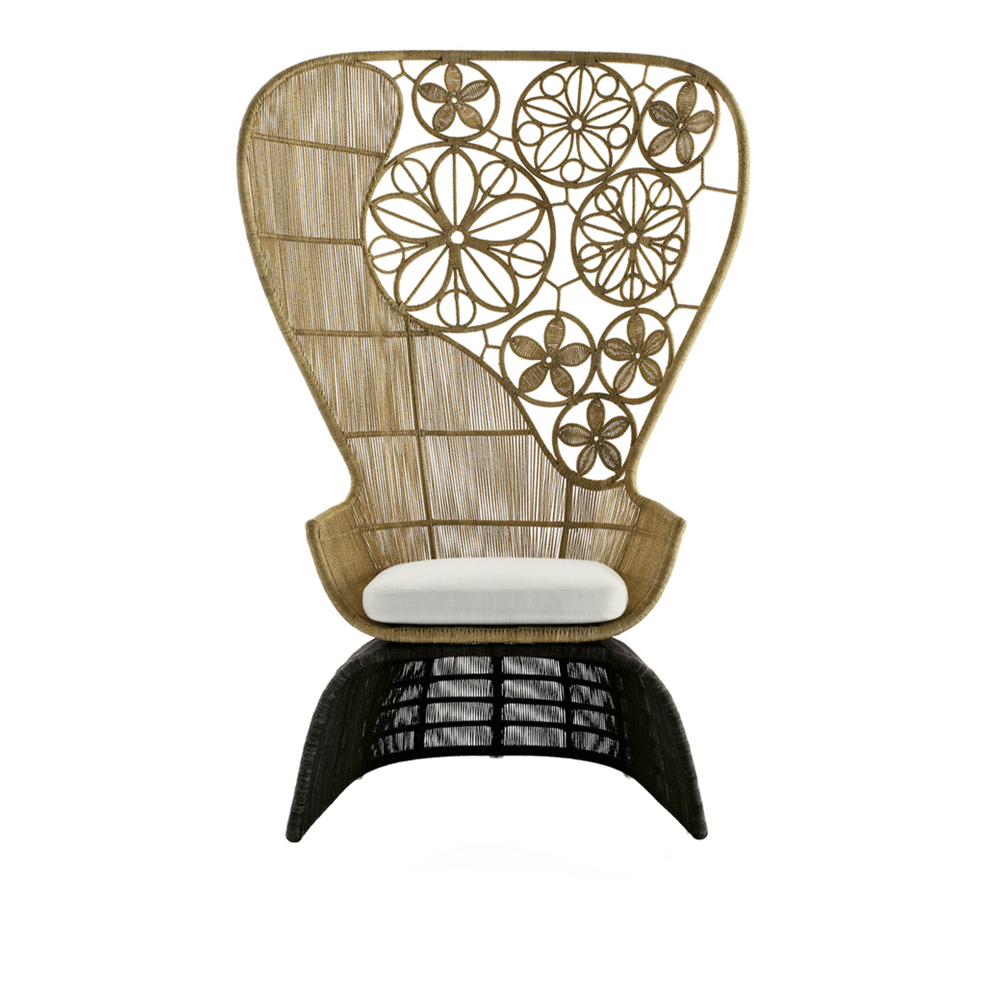 B&B Italia - Crinoline Outdoor Armchair C5C, Abaca Interlacing, Seat Cushion, Fabric Outdoor 02, Super Scirocco 280 - Utomhusfåtöljer - Patricia Urquiola - Naturmaterial/Metall