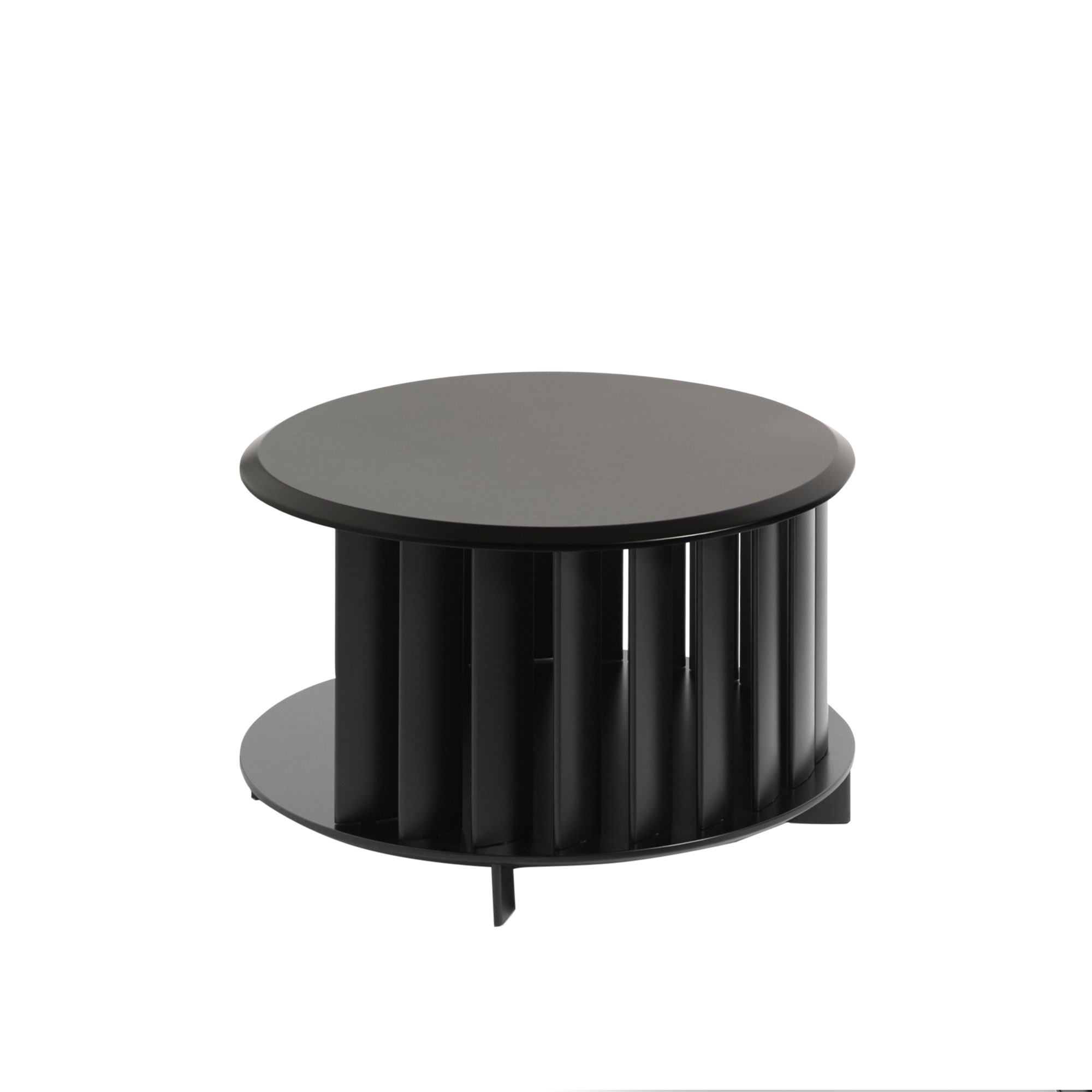 Living Divani - Islands Low Table Ø 66 cm H 40, Top + Slats Lacquered - Sofabord - Stephen Burks - Svart - MDF/Metall