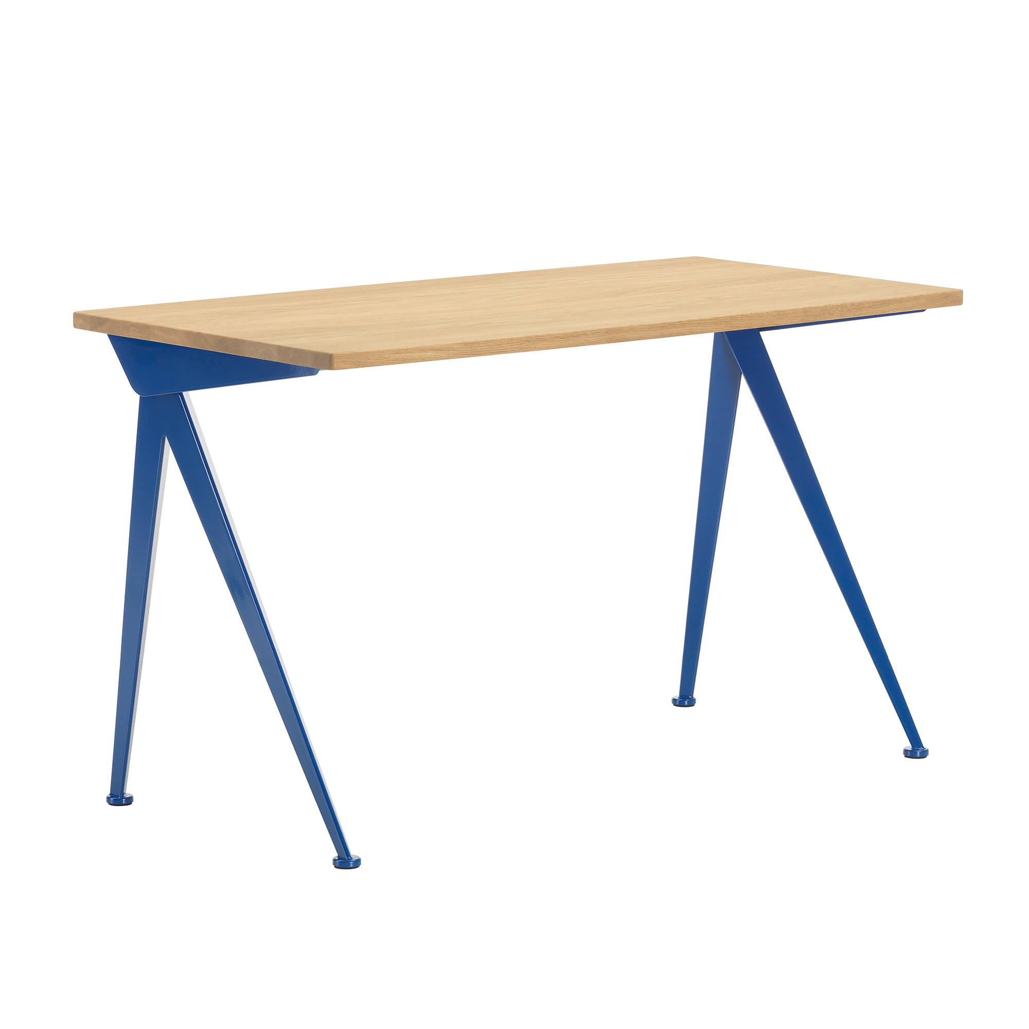 Vitra - Compas Direction, Top Solid Natural Oak, Base Prouvé Bleu Marcoule - Skrivbord - Jean Prouvé - Blå - Metall/Trä