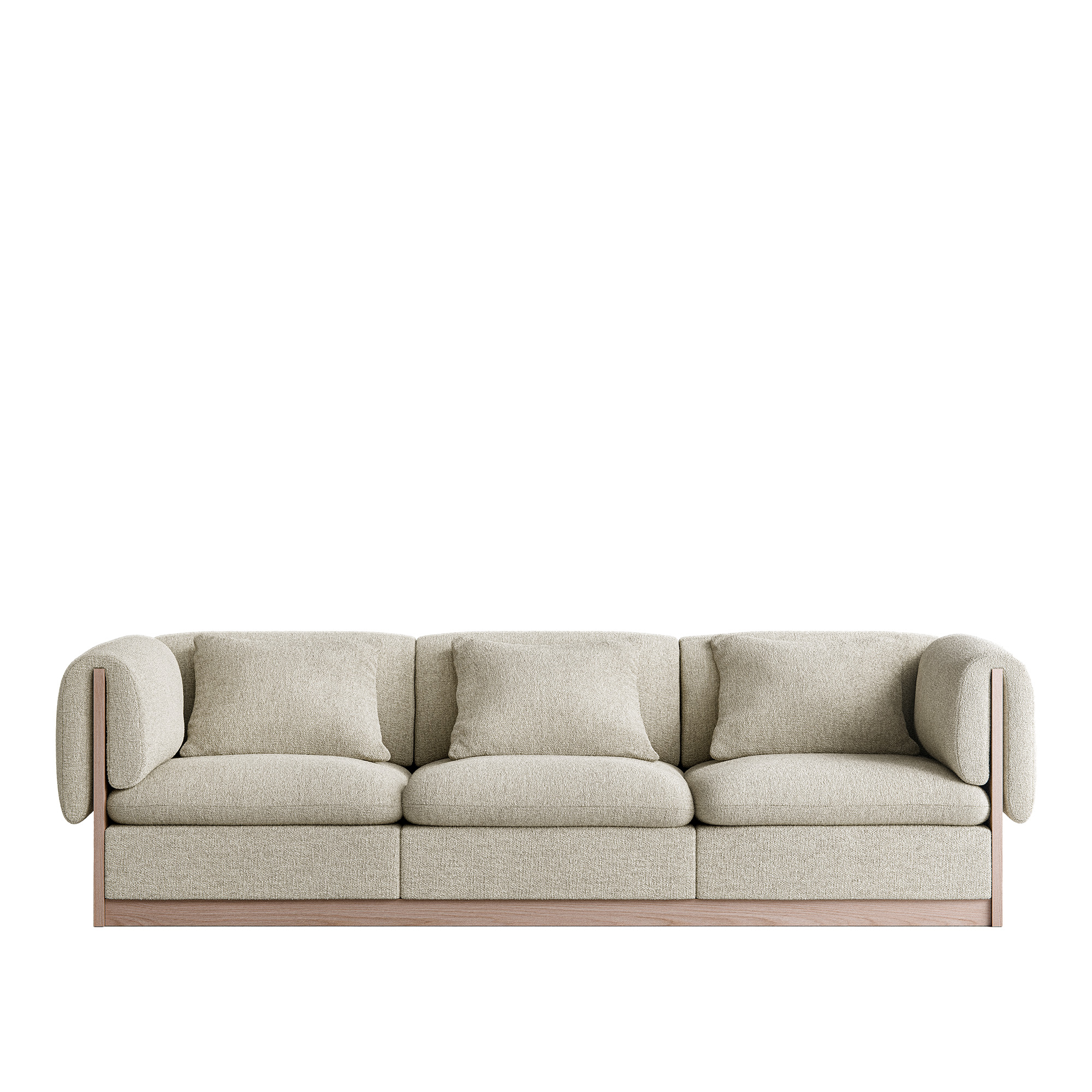 länna möbler - l.a. 3-seater sofa inc. arm-rest cushion, light oak frame, rhythm beige 05 (textaafoam) - soffor - lotta agaton - beige - metall/trä/textilmaterial