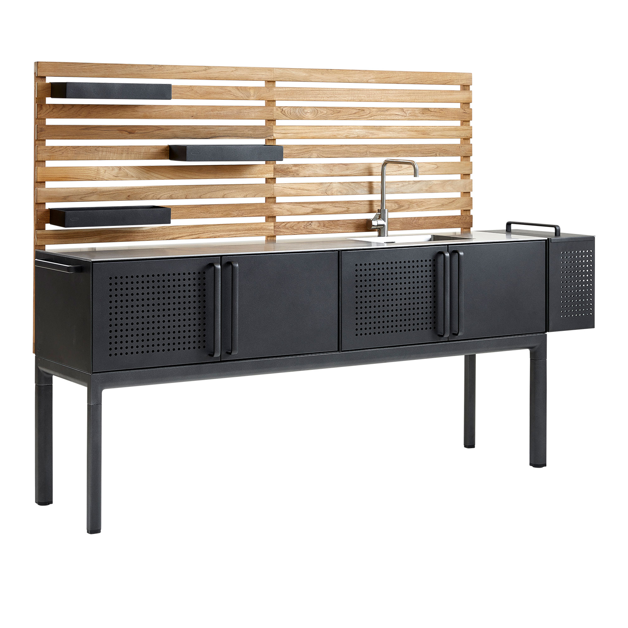 Cane-Line - Drop Köksmodul, bänkskiva teakvägg, Inkl. soptunna och 3 hyllor - Utekök - Cane-line Design Team | Utemöbler - Utomhuskök - Utekök | Möbelexperten