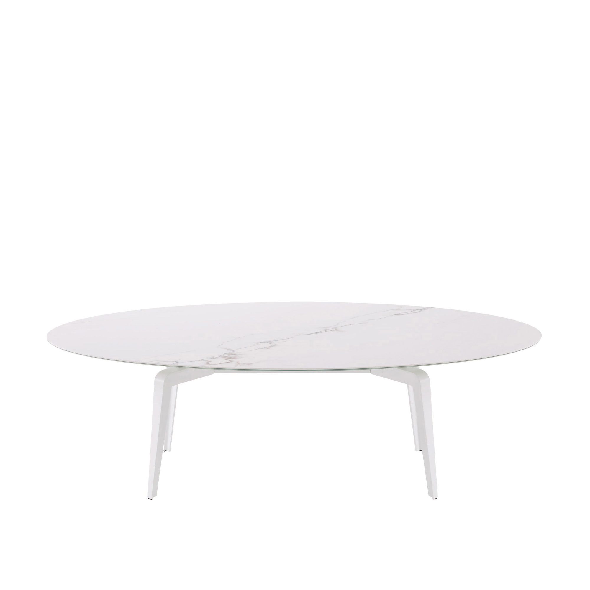Ligne Roset - Odessa Oval Dining Table 240x130, White Lacquered Base, White Marble-Effect Ceramic Stoneware - Matbord - Mauro Lipparini - Vit - Glas/Naturmaterial/Metall