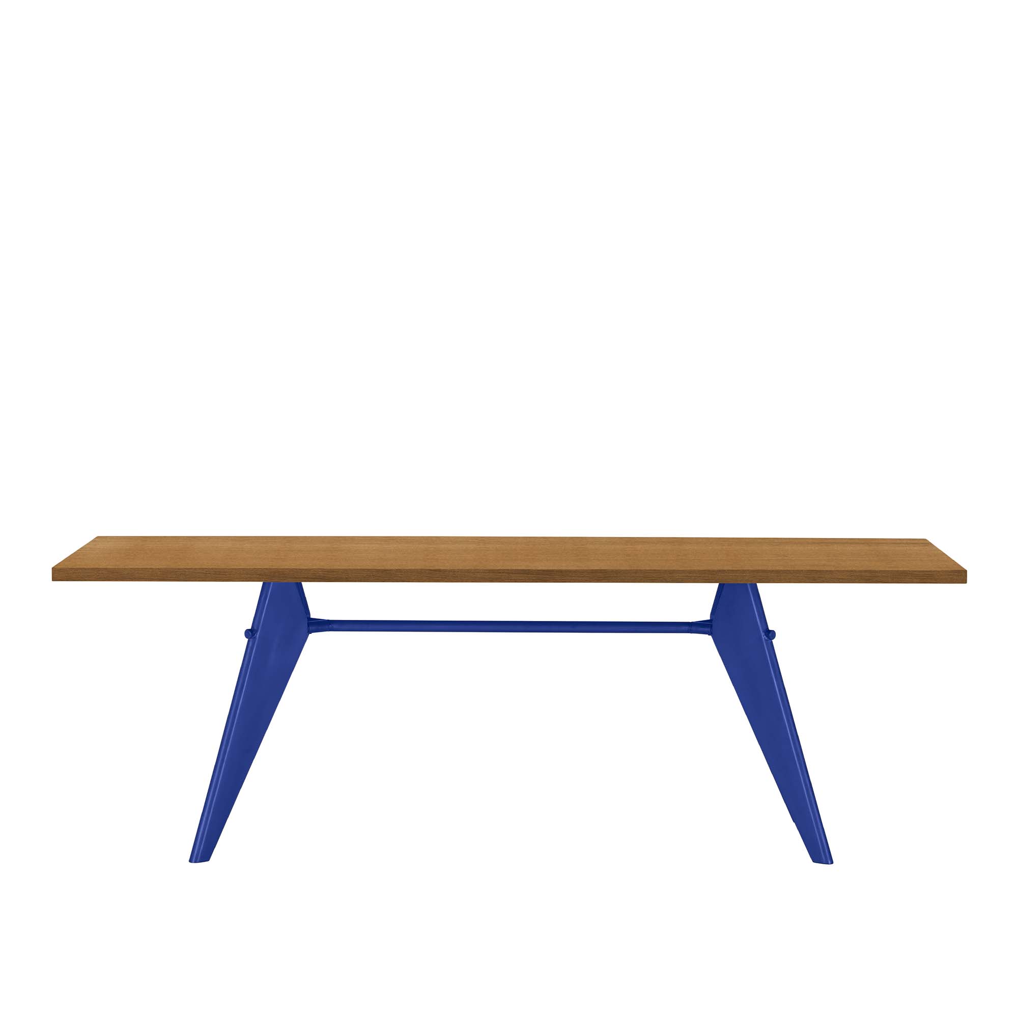 Vitra - EM Table 180, Base Prouvé Bleu Marcoule - Natural Solid Oak - Matbord - Jean Prouvé - Träfärgad,Blå - Metall/Trä