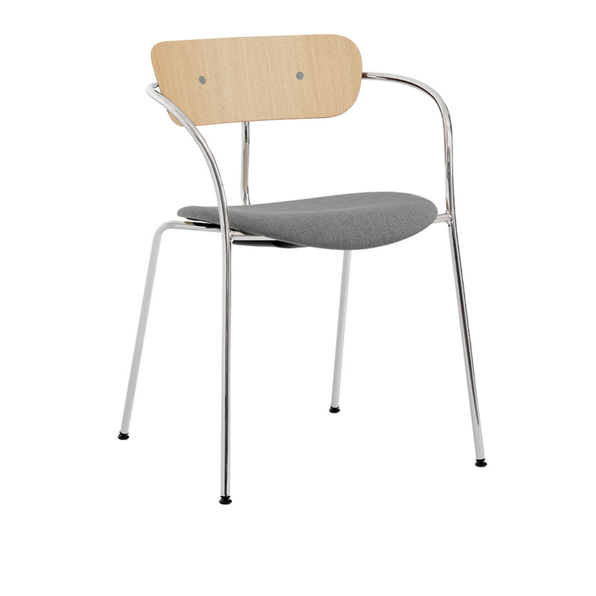 &Tradition - Pavilion Armchair AV4 Chrome Finish Lacquered Oak, Fabric Cat.2 Col 12 Ruskin - Matstolar - Anderssen & Voll - Grå - Trä