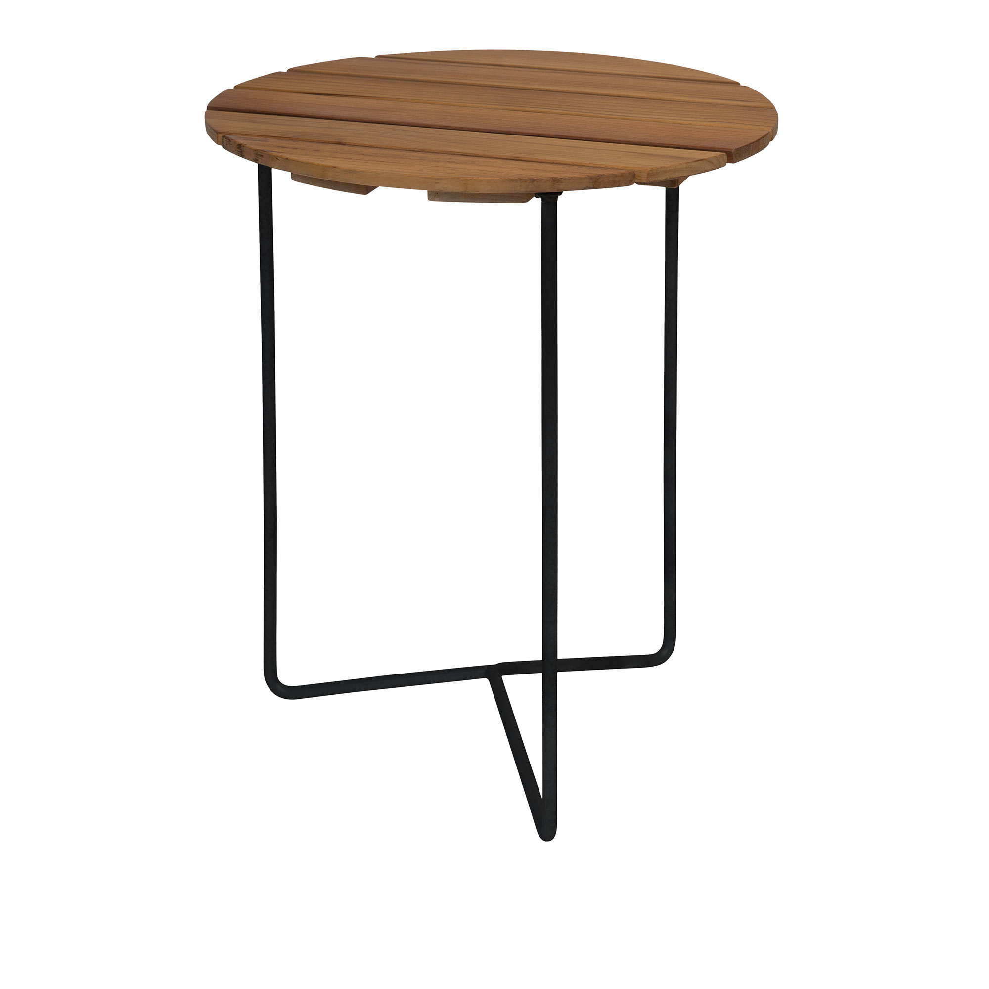 Grythyttan Stålmöbler - Bord 6B Ø60 cm Svart stativ Obehandlad teak - Småbord och sidobord utomhus | Utemöbler - Utebord - Småbord Och Sidobord Utomhus | Möbelexperten