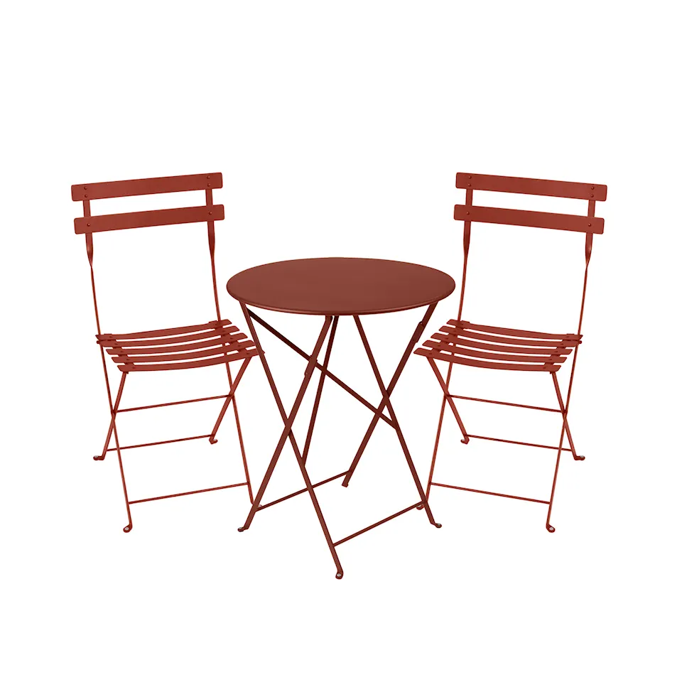 Bistro matgrupp Ø60cm & 2 metall stolar