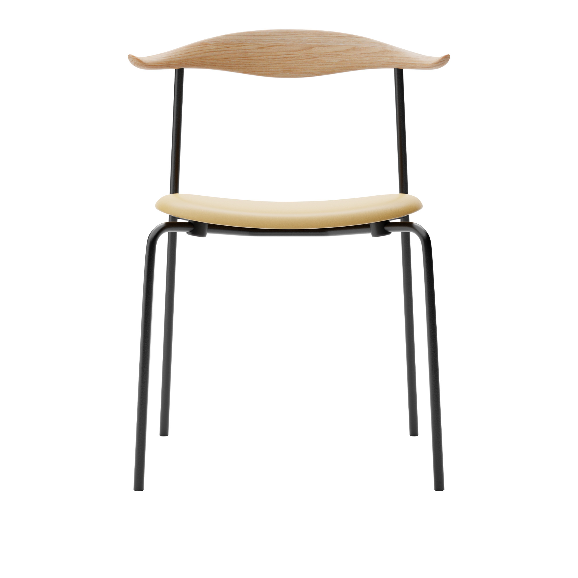 Carl Hansen - CH88P - Svart stål, Ek, Oljad, Lädergrupp B Thor - 325 - Matstolar - Hans J. Wegner - Beige - Läder/Trä