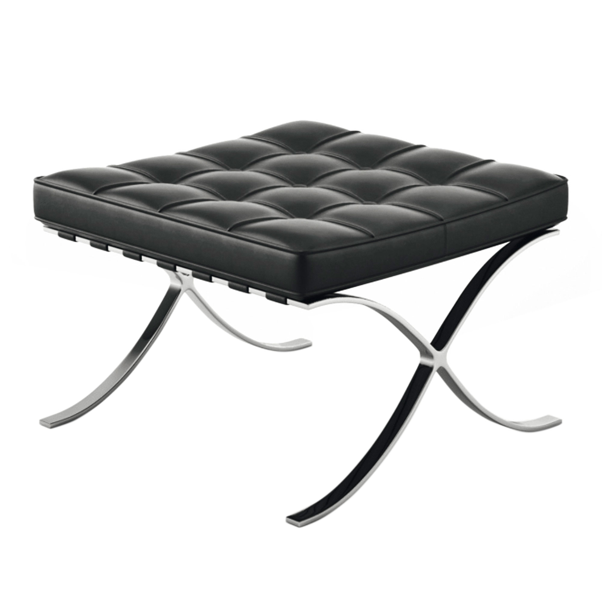 Knoll - Barcelona Stool, Läder: Kat. W Volo - VOBLK - Svart - Sittpallar - designer_ludwig_mies_van_der_rohe - Svart - Läder/Metall/Syntetiskt/Skum