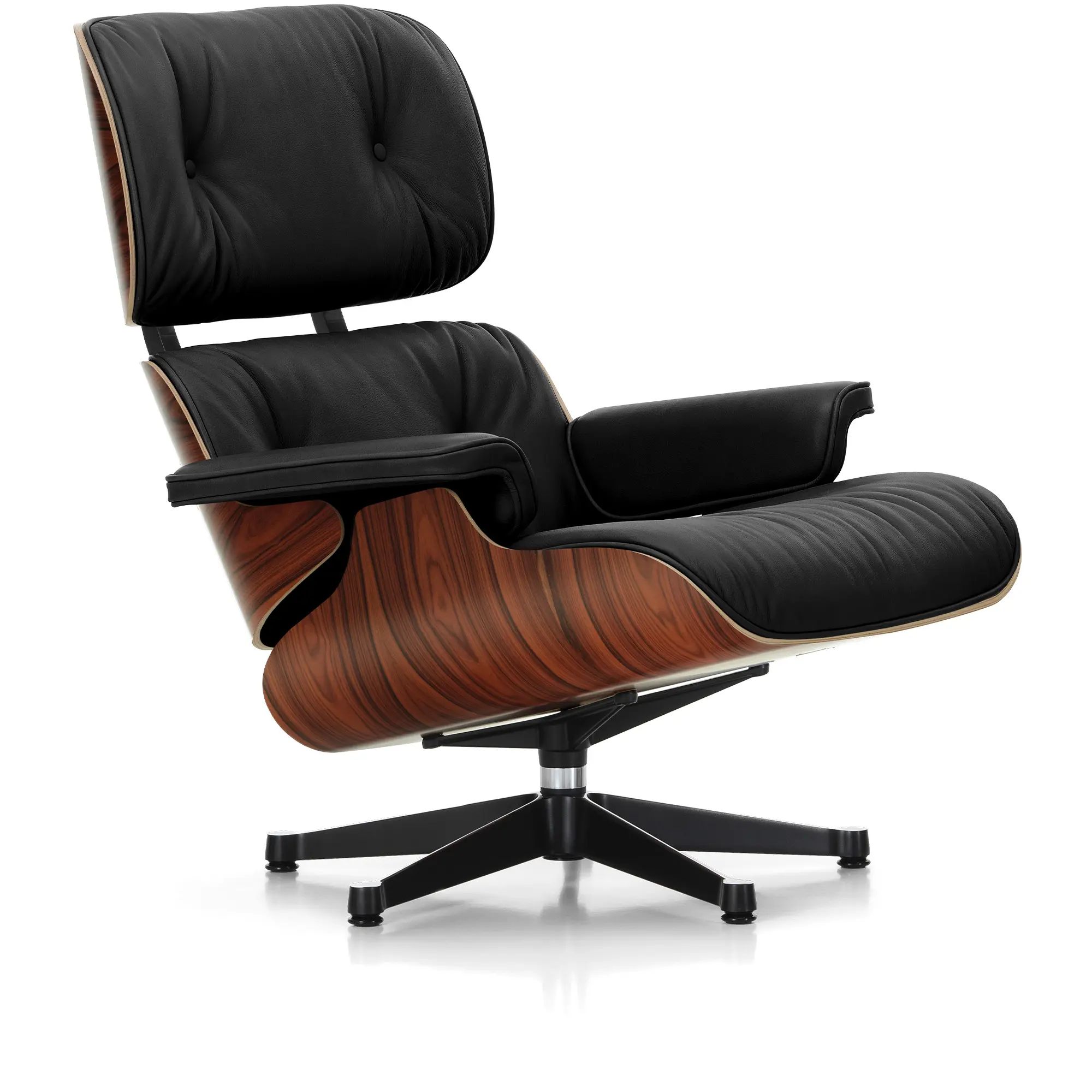 Eames Lounge Chair Santos Palisander Leather Natural Nero 66 Polished Aluminium/Deep Black