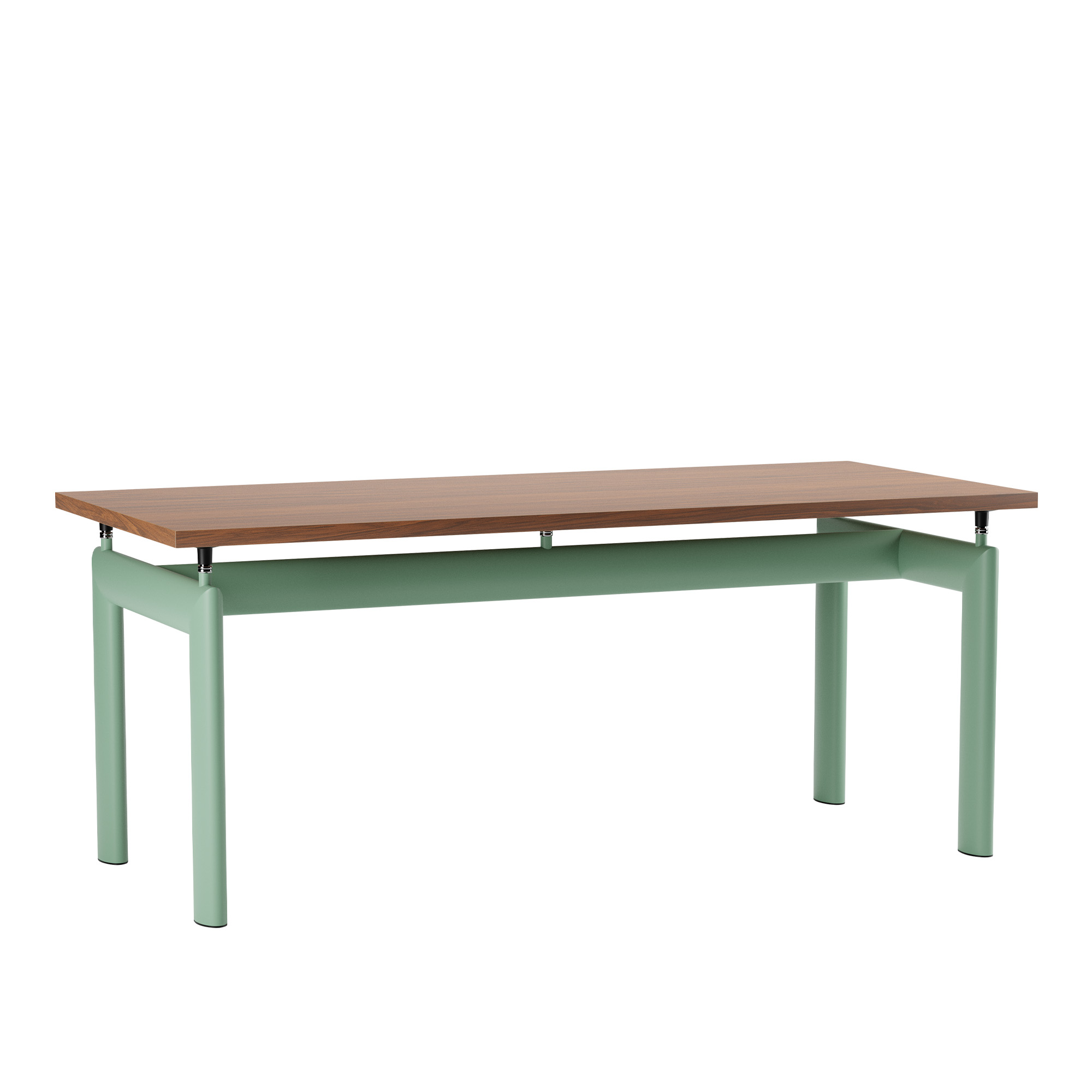 Cassina - LC6 Table, Green Enamel Steel Base, American Walnut, 170 X 75 cm - Matbord - designer_charlotte_perriand,designer_le_corbusier,designer_pierre_jeanneret - Grön,Träfärgad - Metall/Trä