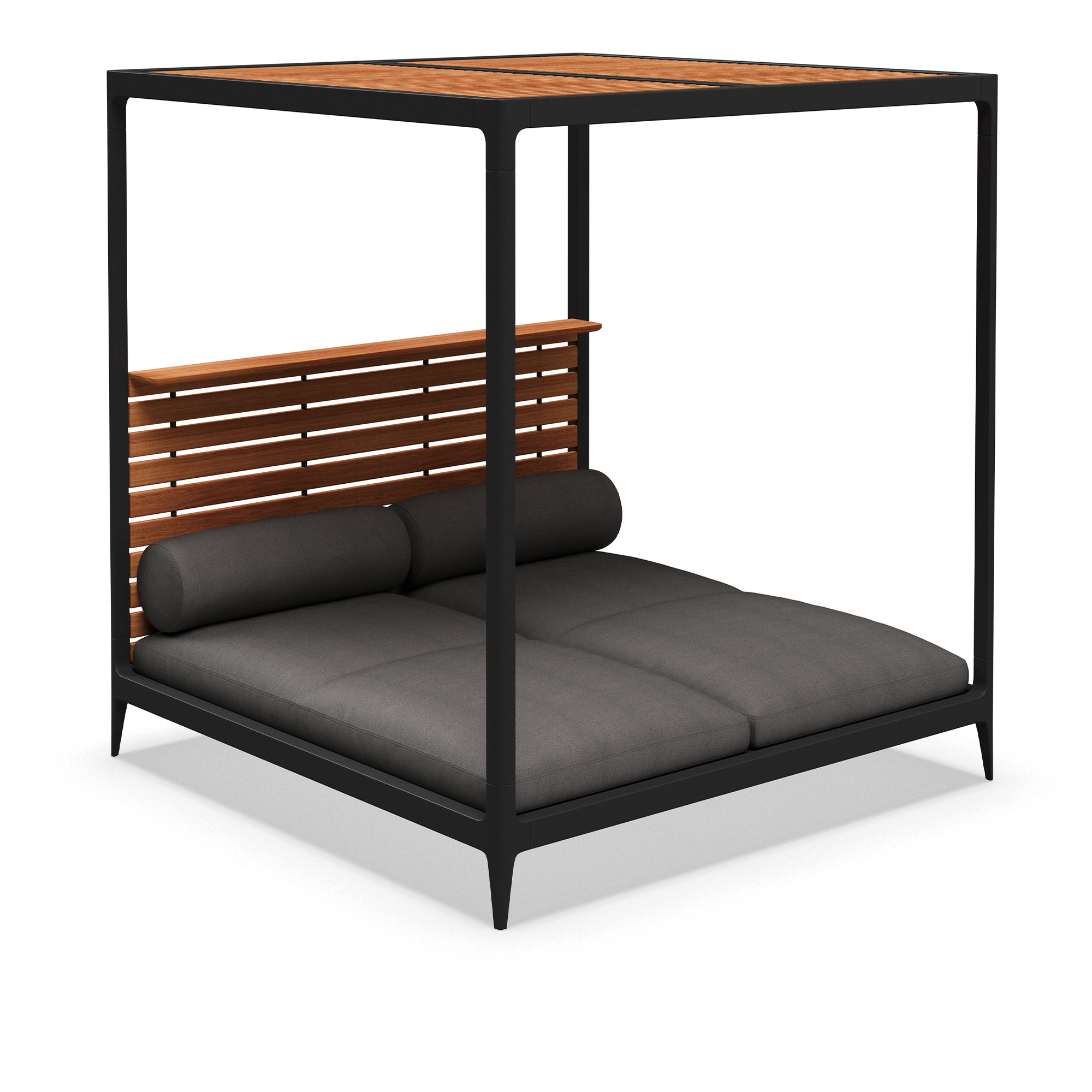 Gloster - Grid Cabana, Teak Back  Roof , Fabric Cat. B Blend Coal - Sols&auml;ngar - Henrik Pedersen - Tr&auml;