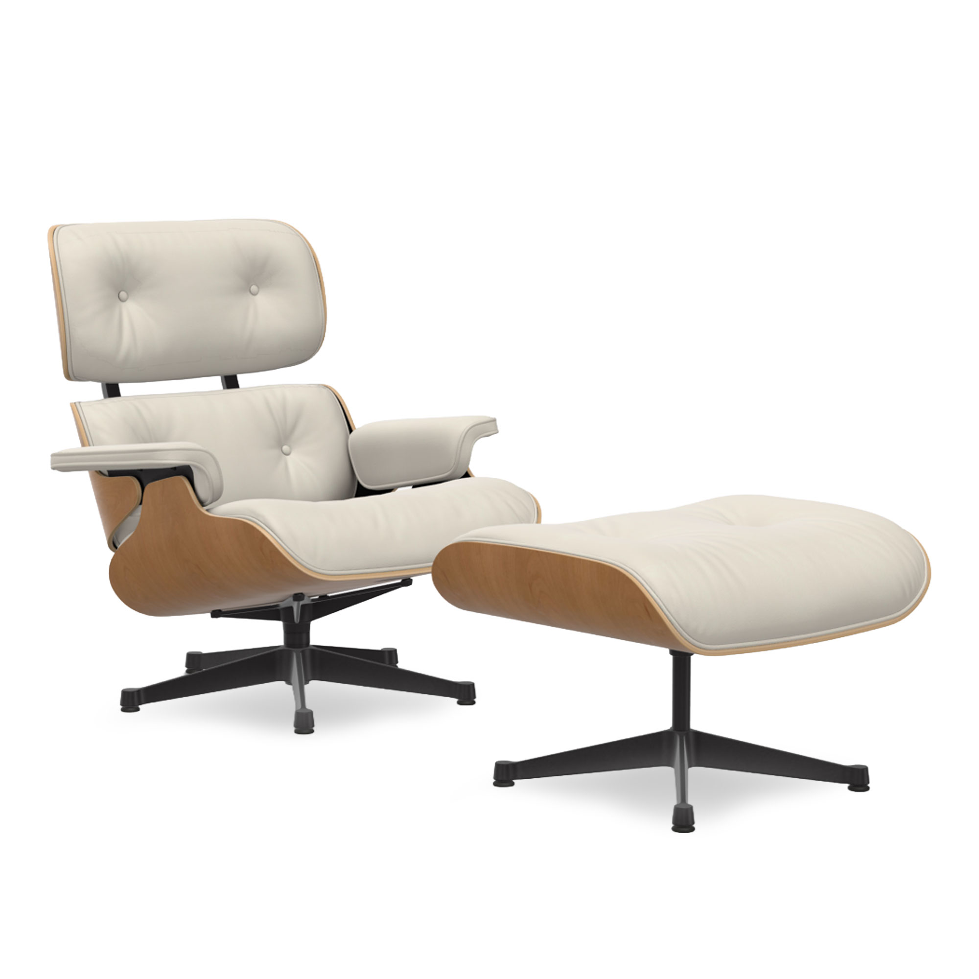 Vitra - Eames Lounge Set Cherry Leather Premium Snow 72 Deep Black - Fåtöljer - Charles & Ray Eames - Vit | Möbler - Fåtöljer Och Puffar - Fåtöljer | Möbelexperten