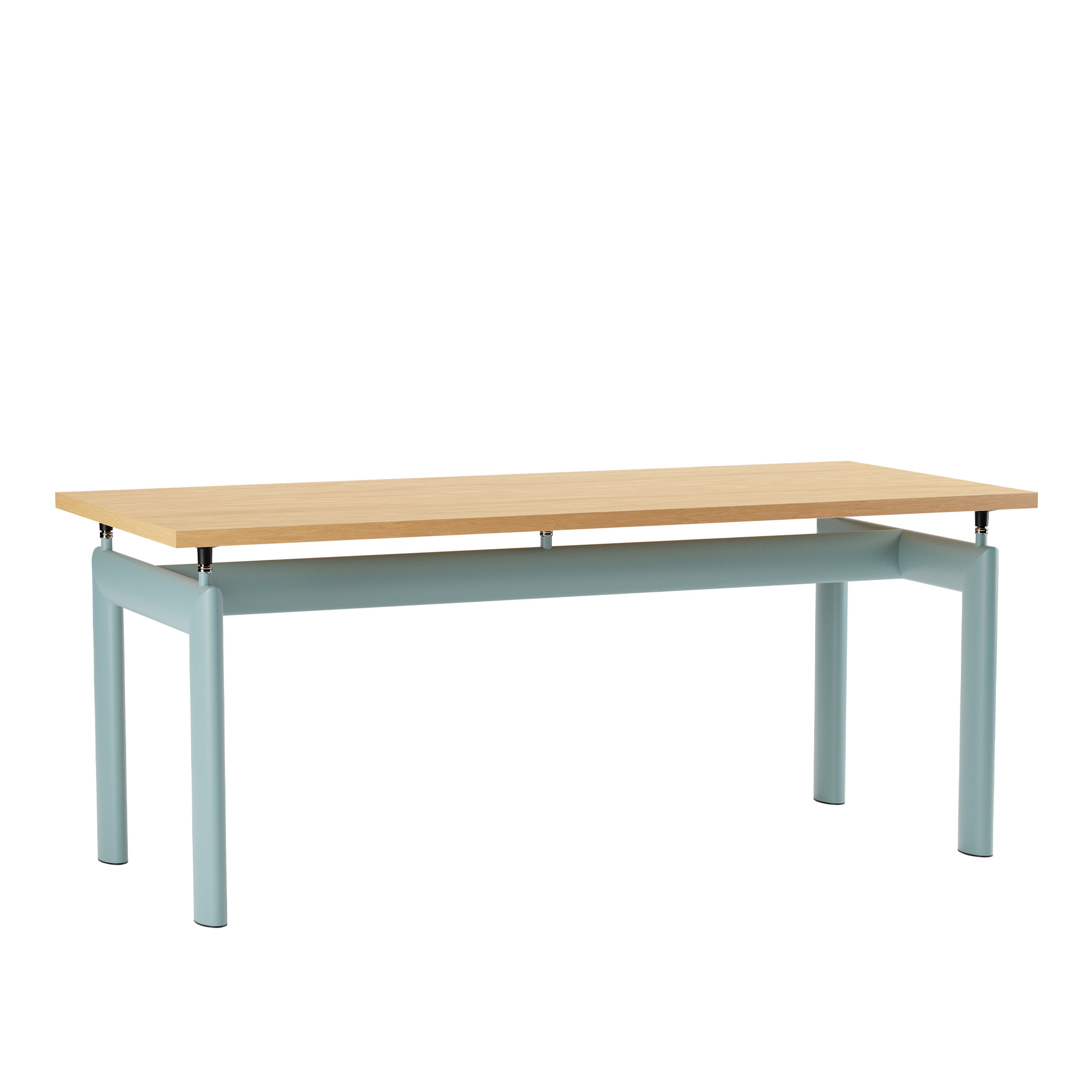 Cassina - LC6 Table, Light Blue Enamel Steel Base, Natural Oak, 170 X 75 cm - Matbord - designer_charlotte_perriand,designer_le_corbusier,designer_pierre_jeanneret - Träfärgad,Blå - Metall/Trä