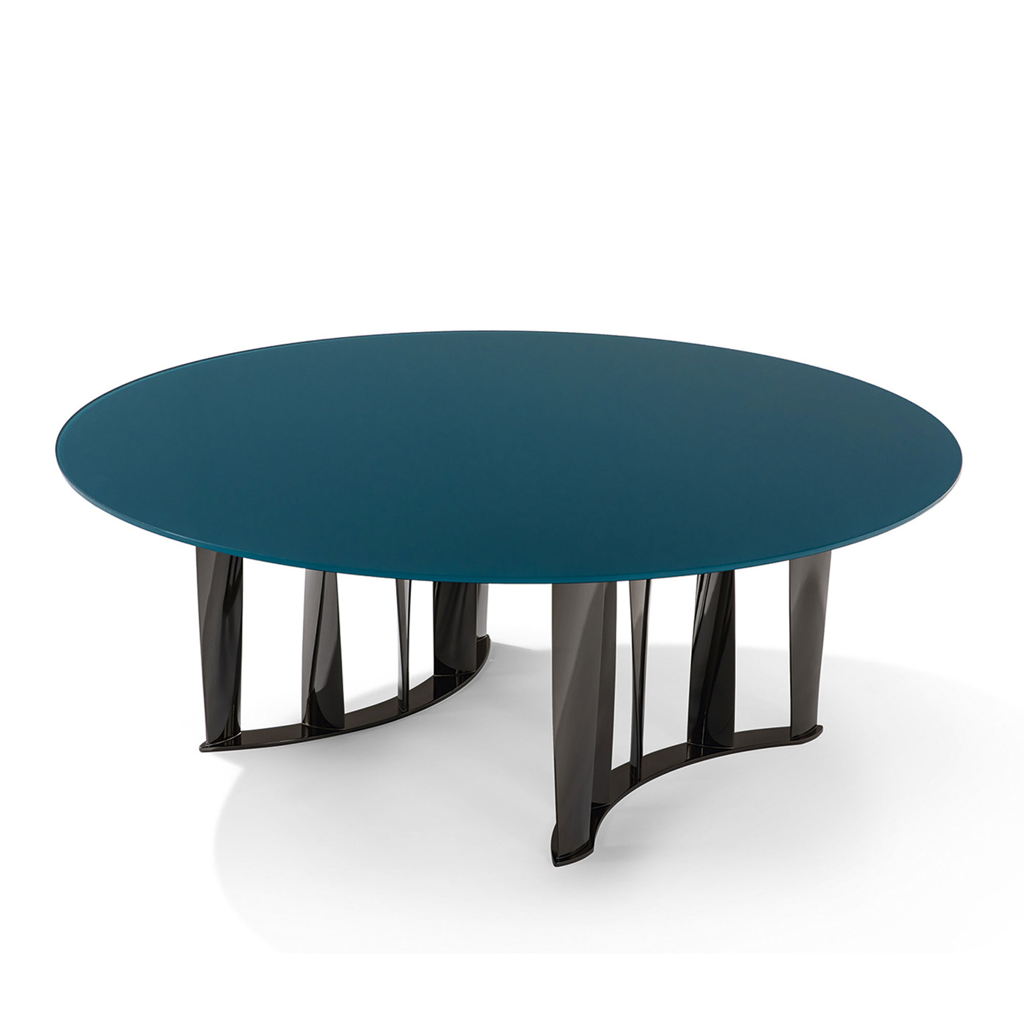 Cassina - 476 Boboli Round Low Table Ø120, Semicircle Base, Mat Black Painted, Anthracite Grey Glass Top - Soffbord - Rodolfo Dordoni - Grå - Glas/Metall