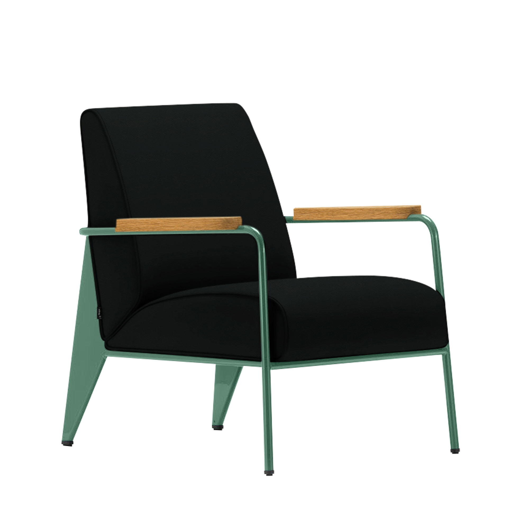 Vitra - Fauteuil de Salon, Prouvé Blé Vert, Natural Oak, Leather Premium Cat. L40 Col. 66 Nero - Fåtöljer - Jean Prouvé - Svart - Metall/Trä/Skum