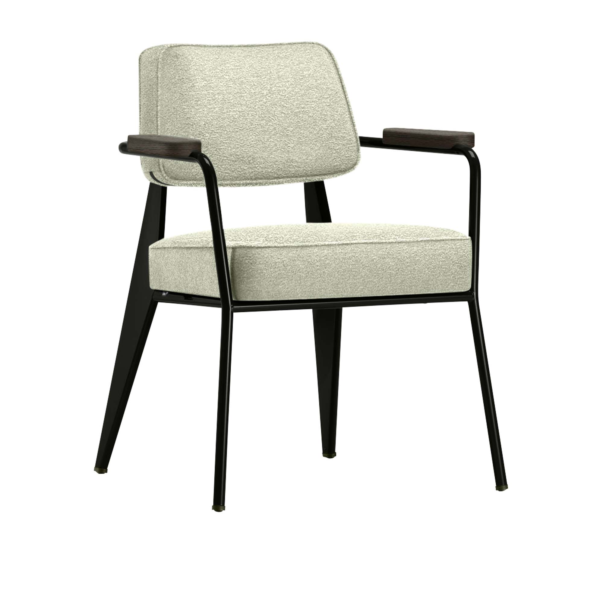 Vitra - Fauteuil Direction, Dark Oak, Base Deep Black, Fabric Cat. F100 Nubia Col. 03 Cream/Sand - Matstolar - Jean Prouvé - Beige - Metall/Trä/Textilmaterial/Skum