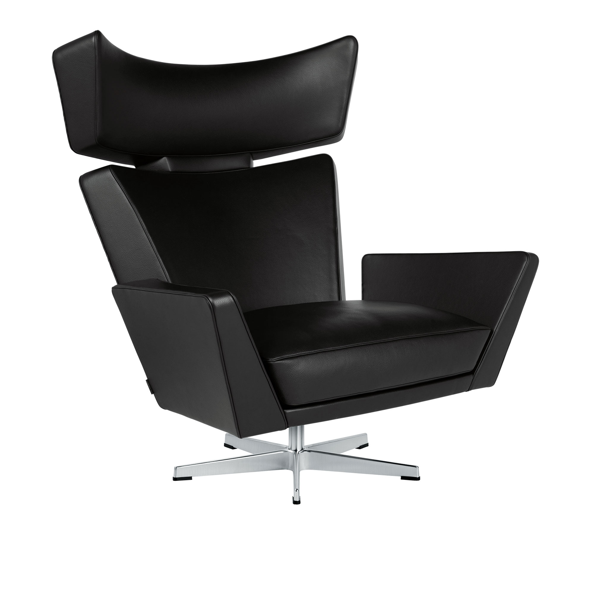 Fritz Hansen - 4201 Oksen, Läder, Aura Black, Satinpolerad - Fåtöljer - Arne Jacobsen - Svart - Läder/Metall/Trä | Möbler - Fåtöljer Och Puffar - Fåtöljer | Möbelexperten