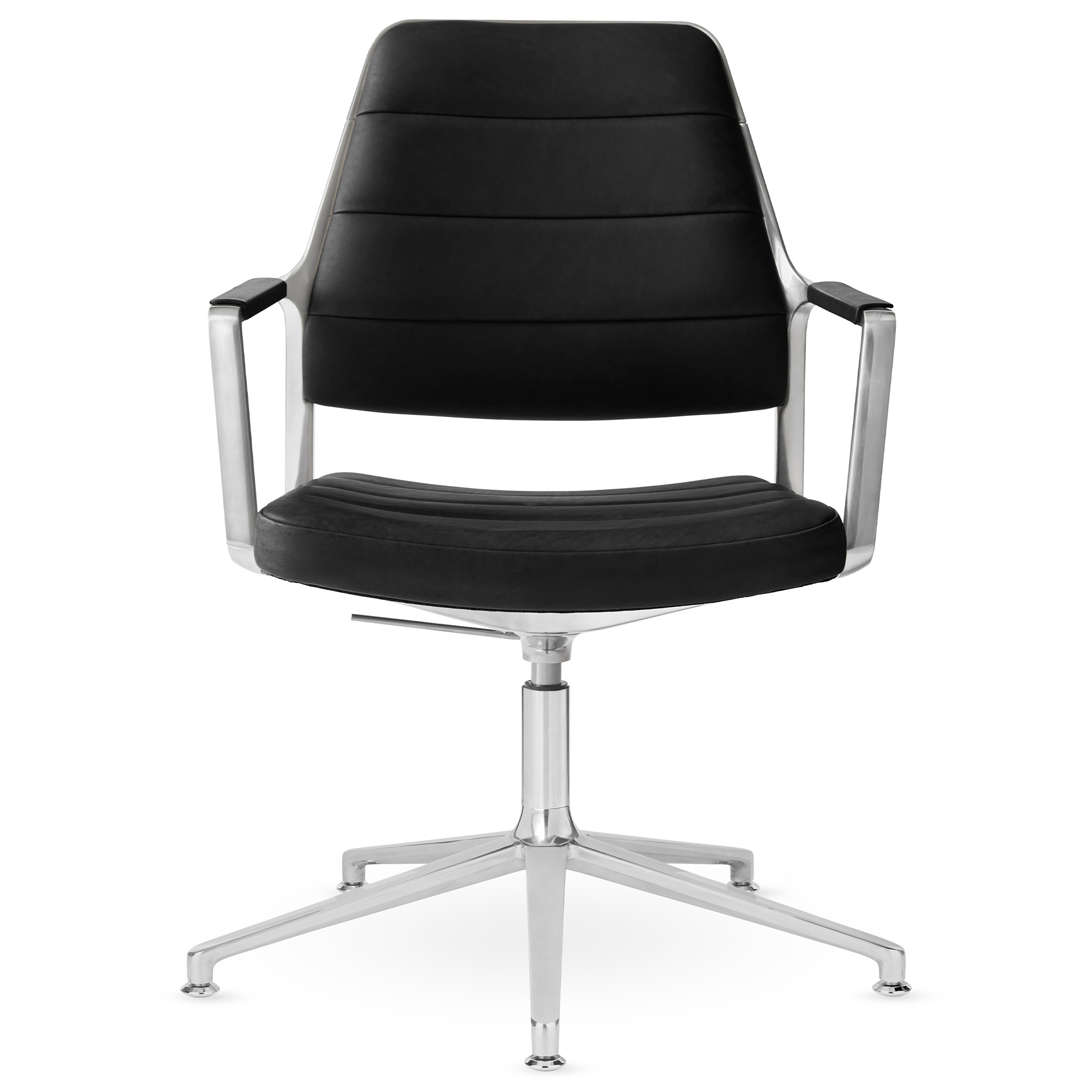 Vipp - Vipp455+ Swivel chair, polished, gliders, Black leather - Kontorsstolar