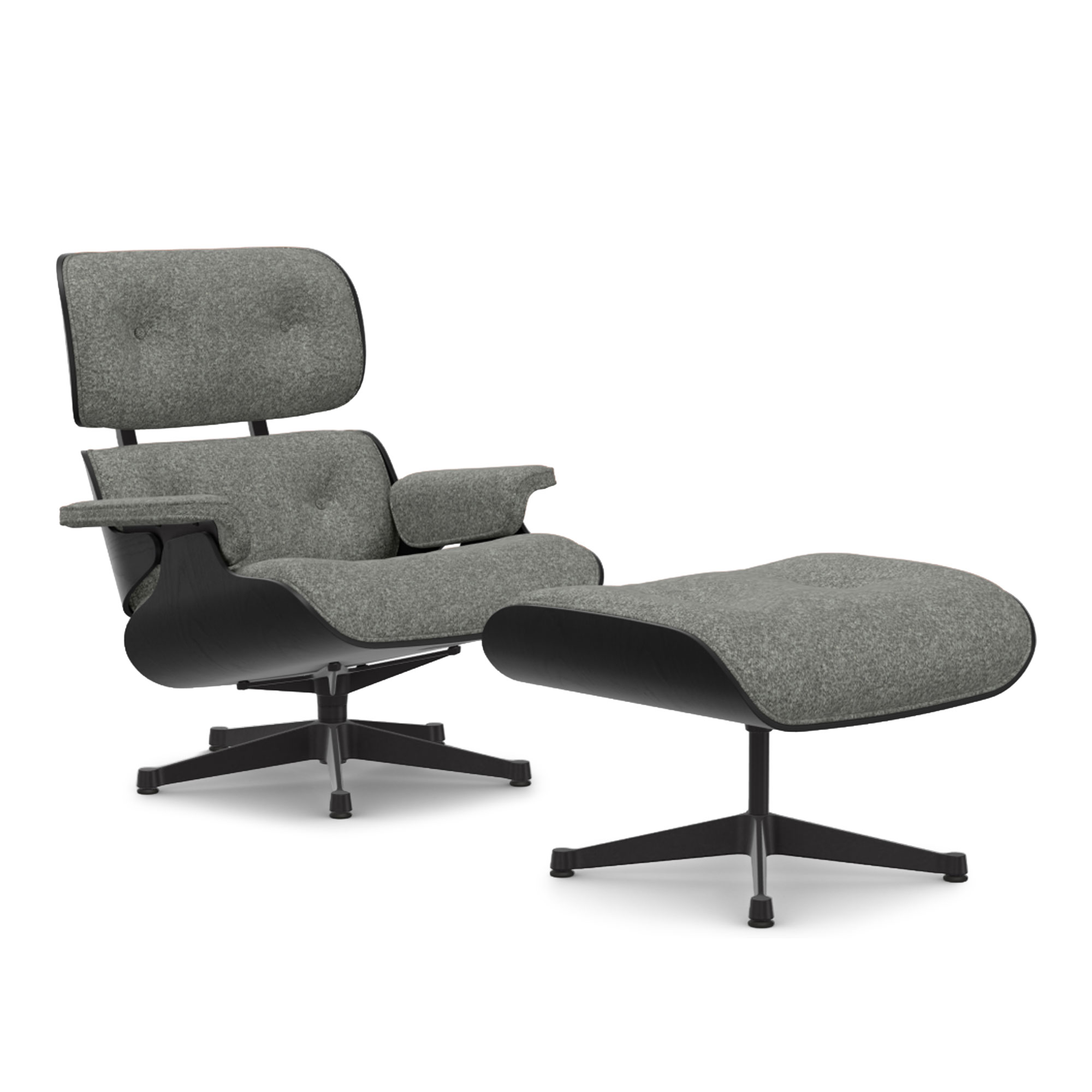 Vitra - Eames Lounge Set Black Chestnut Nubia Salt’N Pepper 10 Deep Black - Fåtöljer - Charles & Ray Eames - Grå | Möbler - Fåtöljer Och Puffar - Fåtöljer | Möbelexperten