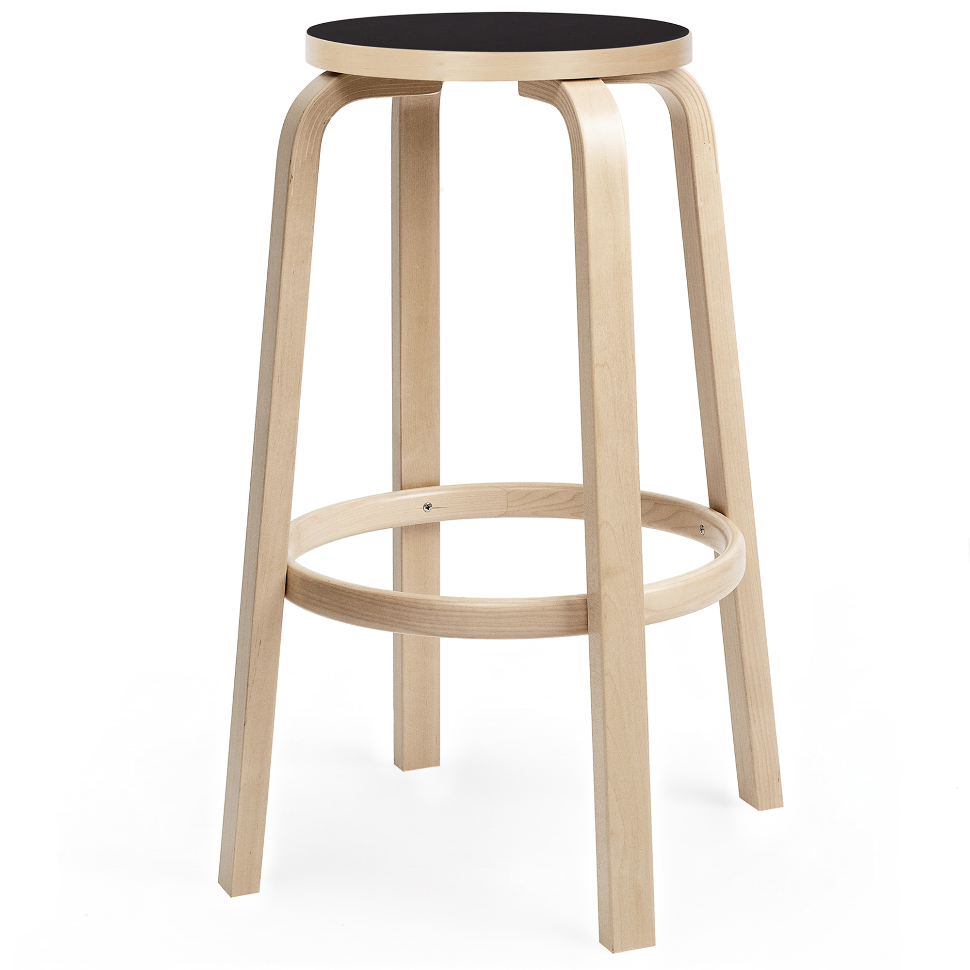 Artek - Barstol 64, 75 cm, Klarlackad bj&ouml;rk Svart linoleum - Barstolar - Alvar Aalto - Tr&auml;f&auml;rgad - Tr&auml;/Plast