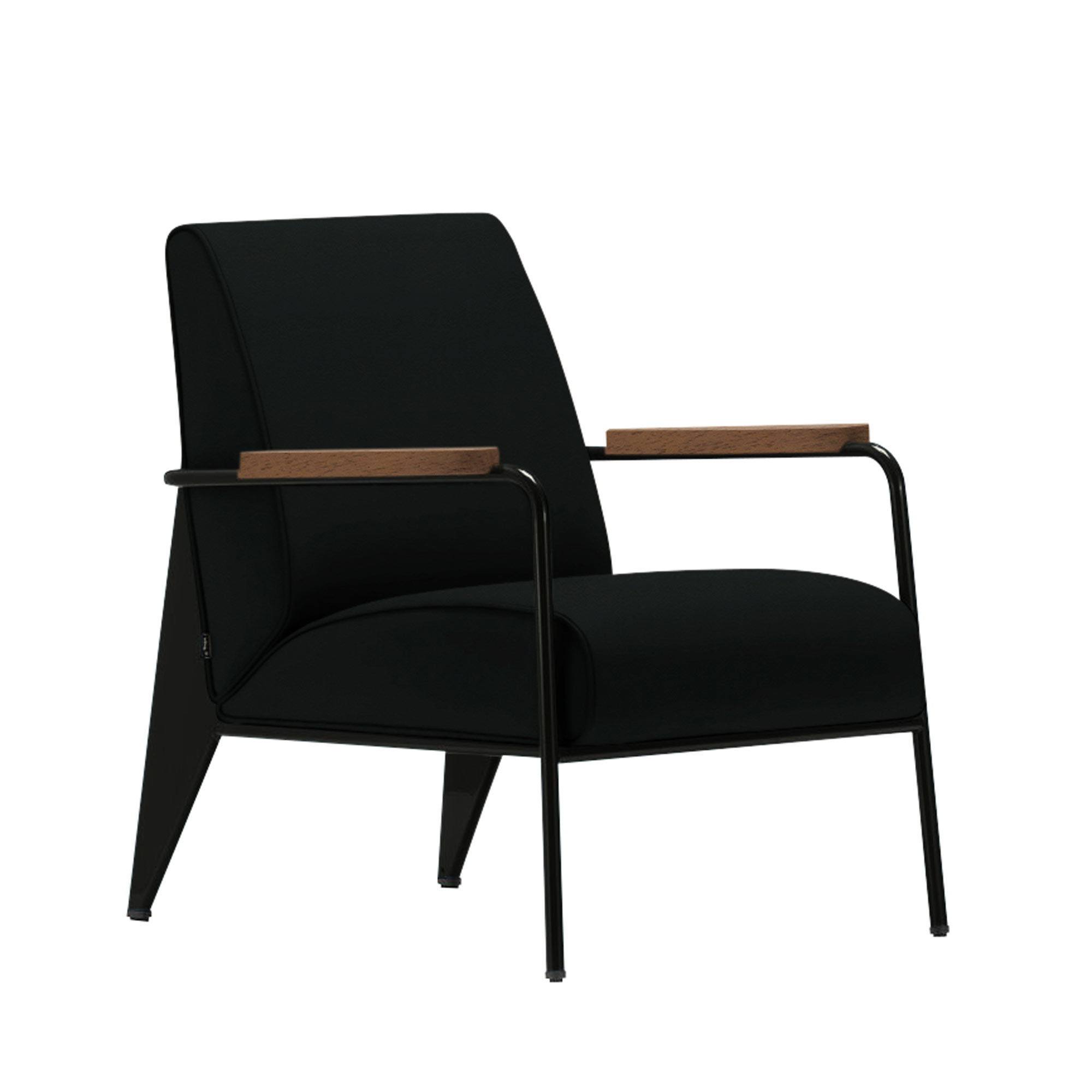 Vitra - Fauteuil de Salon, Base Deep Black, Walnut, Leather Premium Cat. L40 Col. 66 Nero - Fåtöljer - Jean Prouvé - Svart - Metall/Trä/Skum