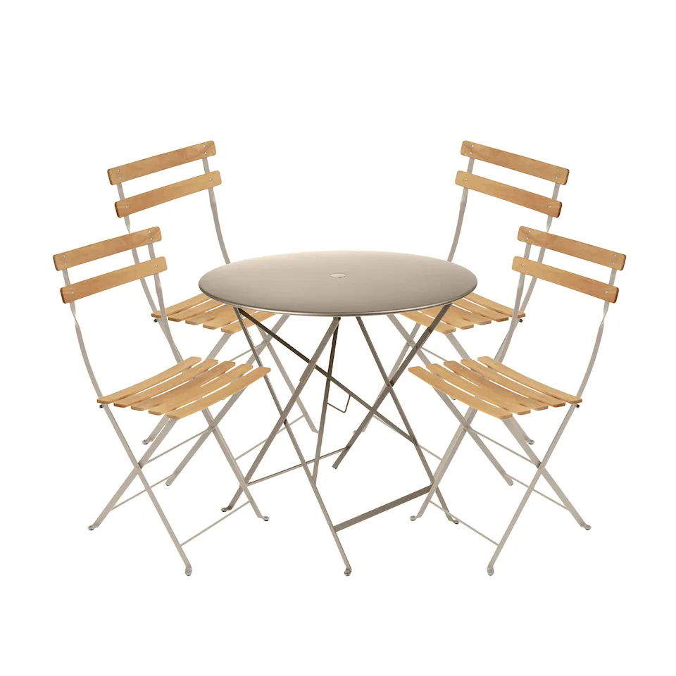 Bistro matgrupp bord 77cm & 4 trä stolar