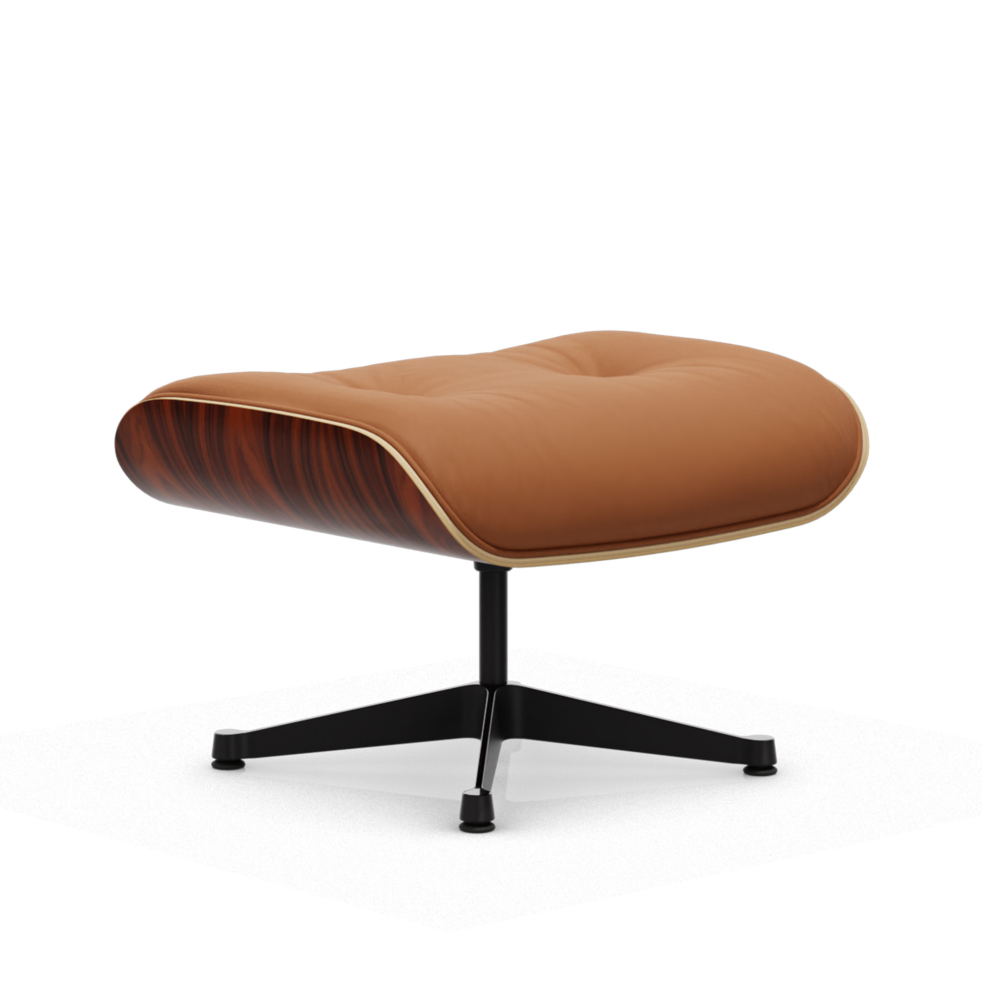 vitra - eames lounge ottoman santos palisander leather premium cognac 97 polished aluminium/deep black - fotpallar - charles & ray eames - läder/metall/trä