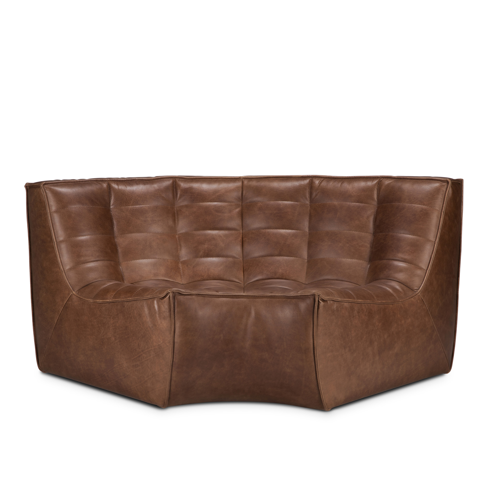 Ethnicraft - N701 Modular Sofa - Chestnut Leather - 90° Round Corner - Soffor - Jacques Deneef - Träfärgad - Textilmaterial | Möbler - Soffor Och Dagbäddar - Soffor | Möbelexperten